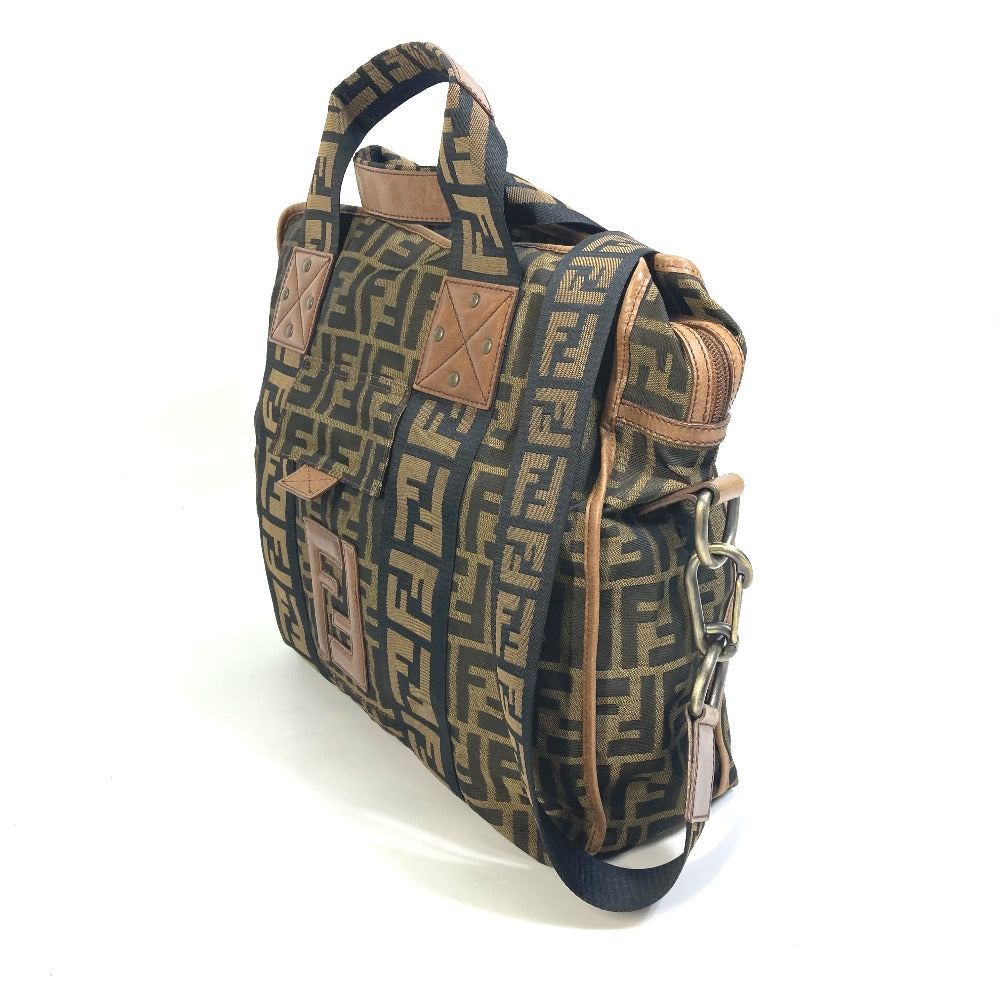 Fendi Tote Bag 7Va158 Zucca Ff Pattern Handbag 2Way Leather Canvas Brown Shoulder Bag
