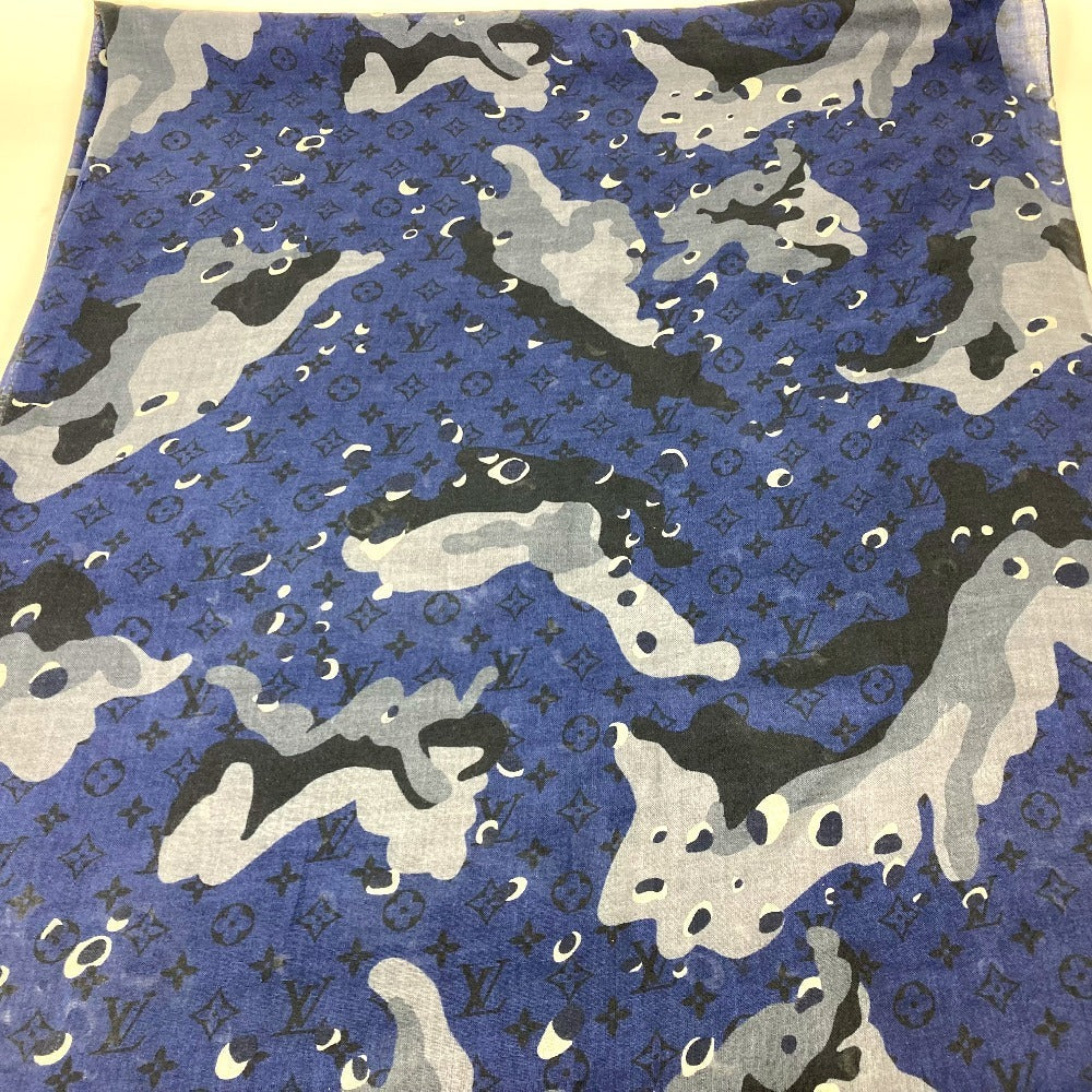 Louis Vuitton Stall Cashmere Silk camouflage Stall Monogram Blue Scarf