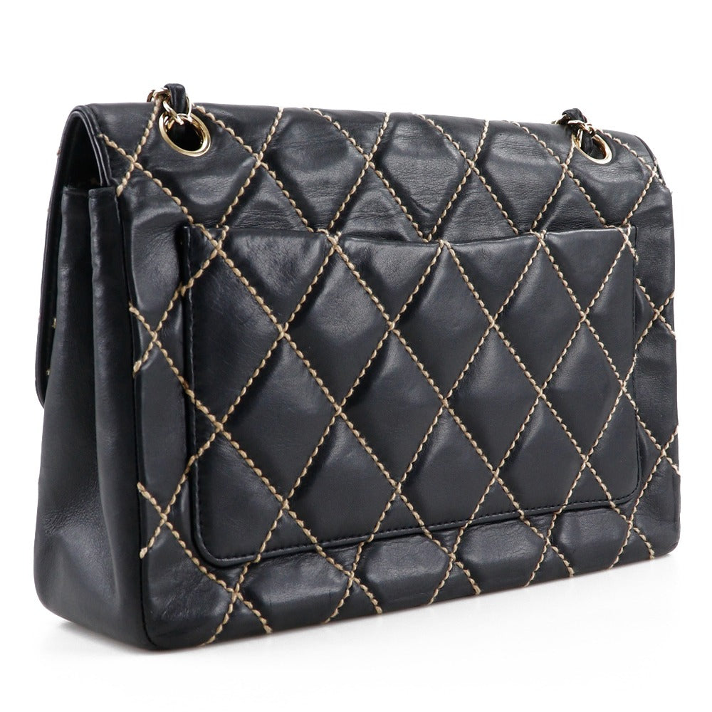 Chanel Double Wild stitch Black Leather Shoulder Bag