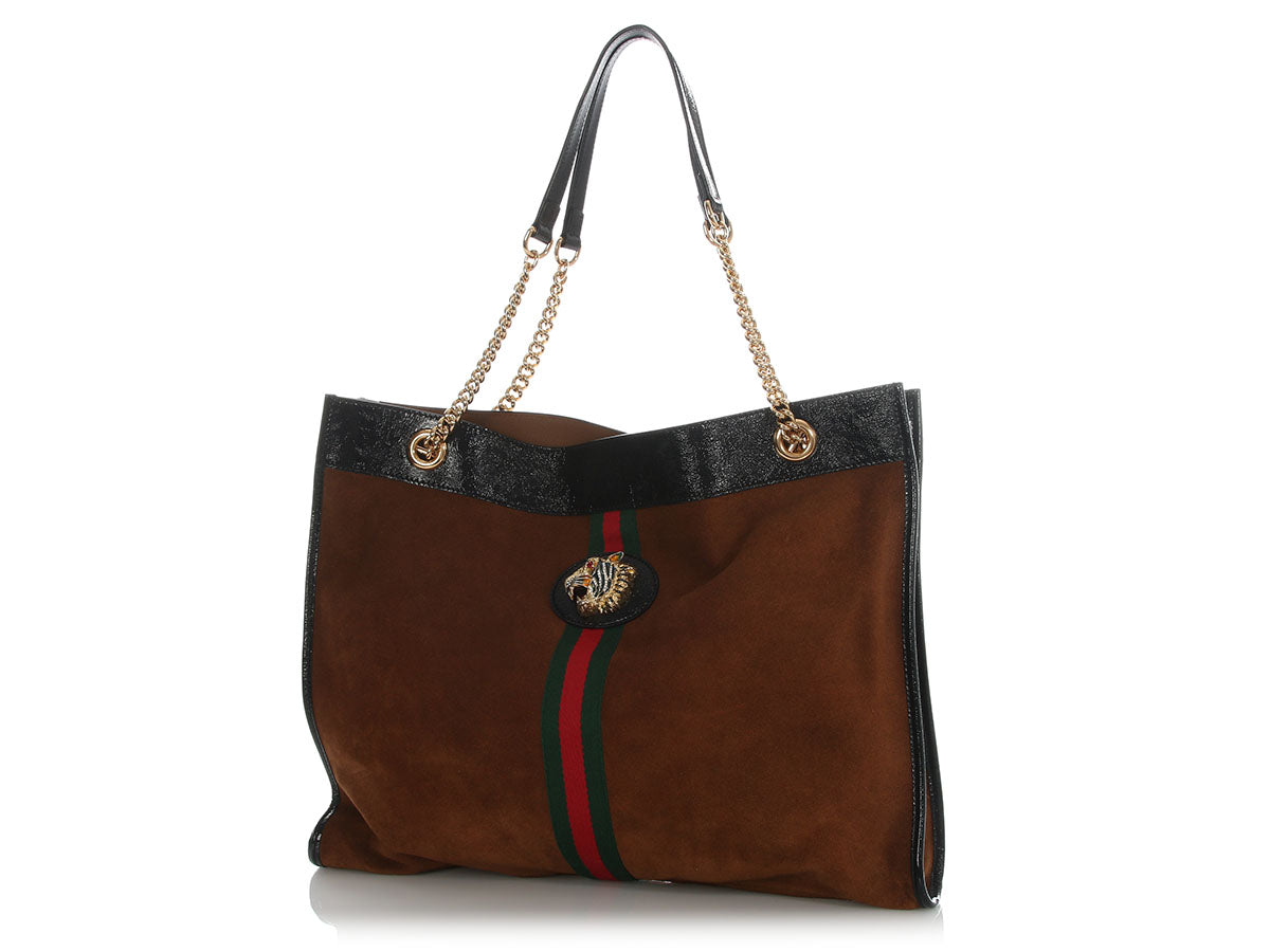 Gucci Calfskin Rajah Chain Tote Suede Brown Tote Bag