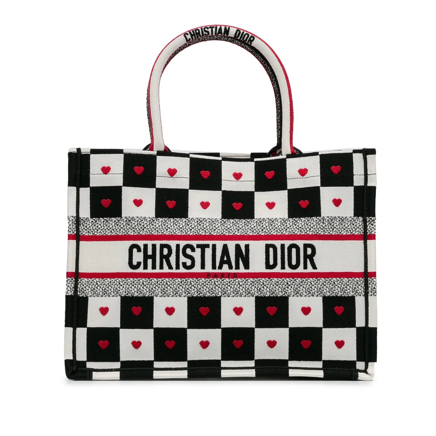 Dior Handbag Amour D-Chess Book Tote Canvas White Medium Tote Bag