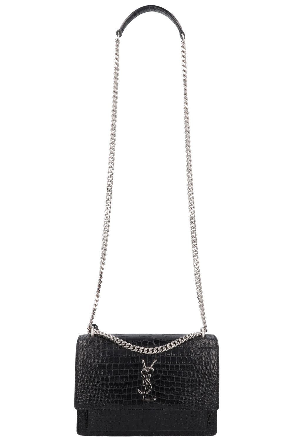 YSL Saint Laurent Crossbody Bag Croc Sunset Bag Black Small Embossed