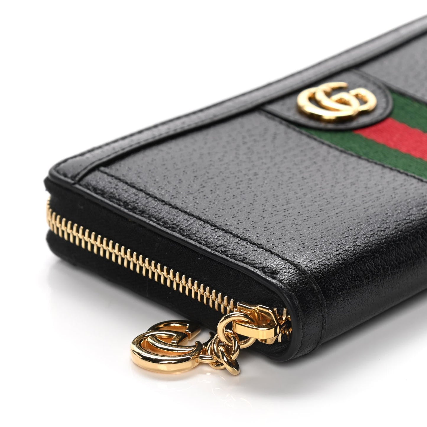 Gucci OPHIDIA WEB ZIP AROUND Leather Calfskin Wallet Case