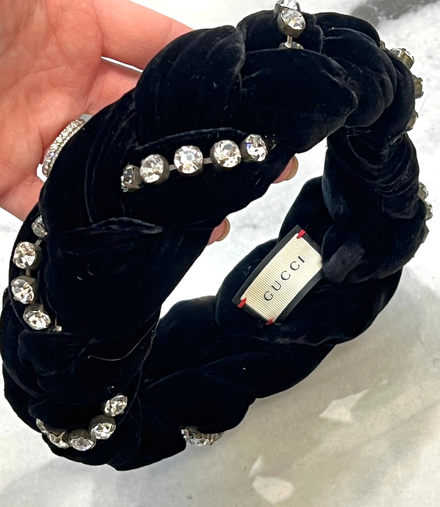 Gucci CRYSTAL BRAIDED VELVET HEADBAND Travel Bag