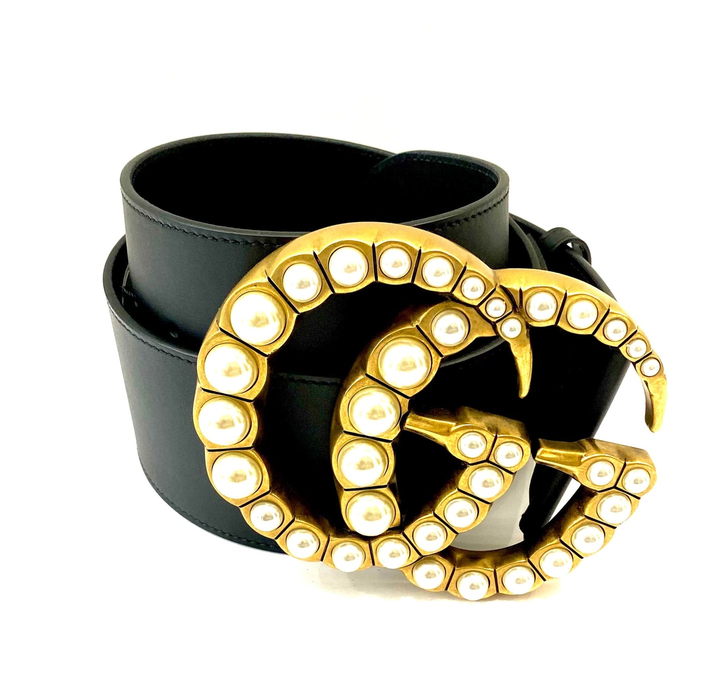 Gucci JUMBO GG MOON PEARL Leather Calfskin Belt