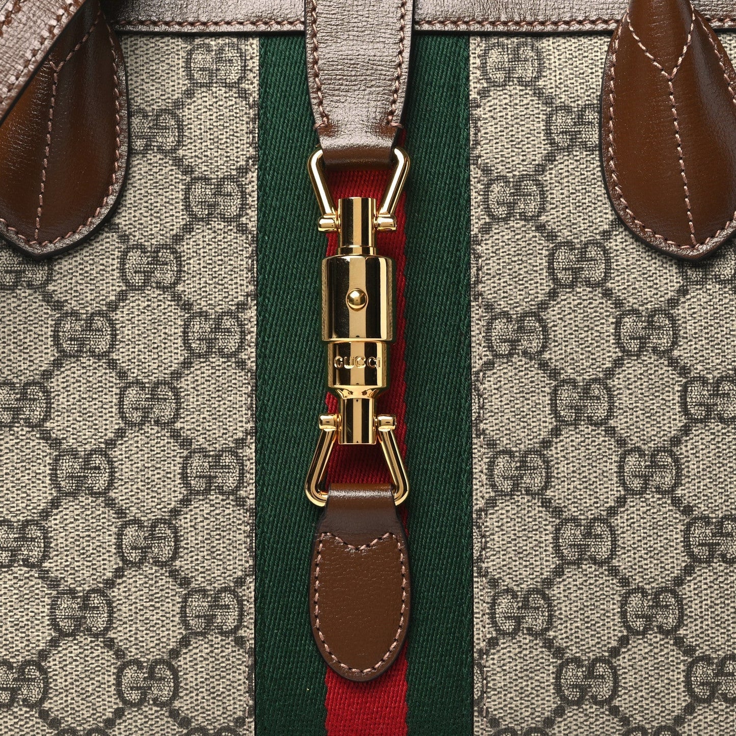 Gucci GG SUPREME AZALEA WEB JACKIE Monogram Calfskin Tote Bag