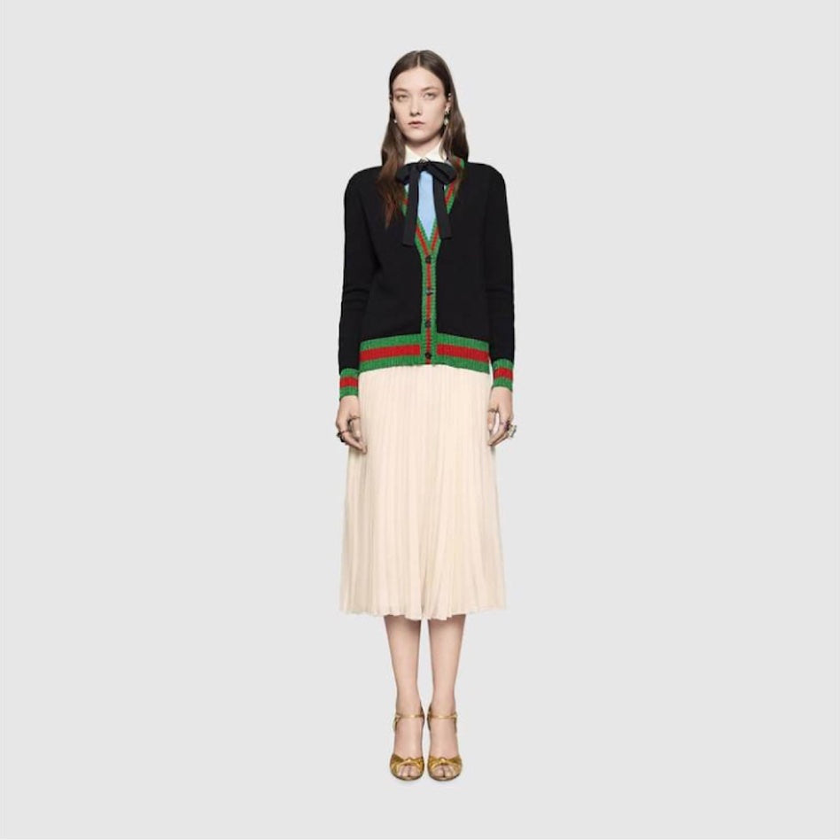 Gucci WEB TRIM SWEATER CARDIGAN Wool Apparel