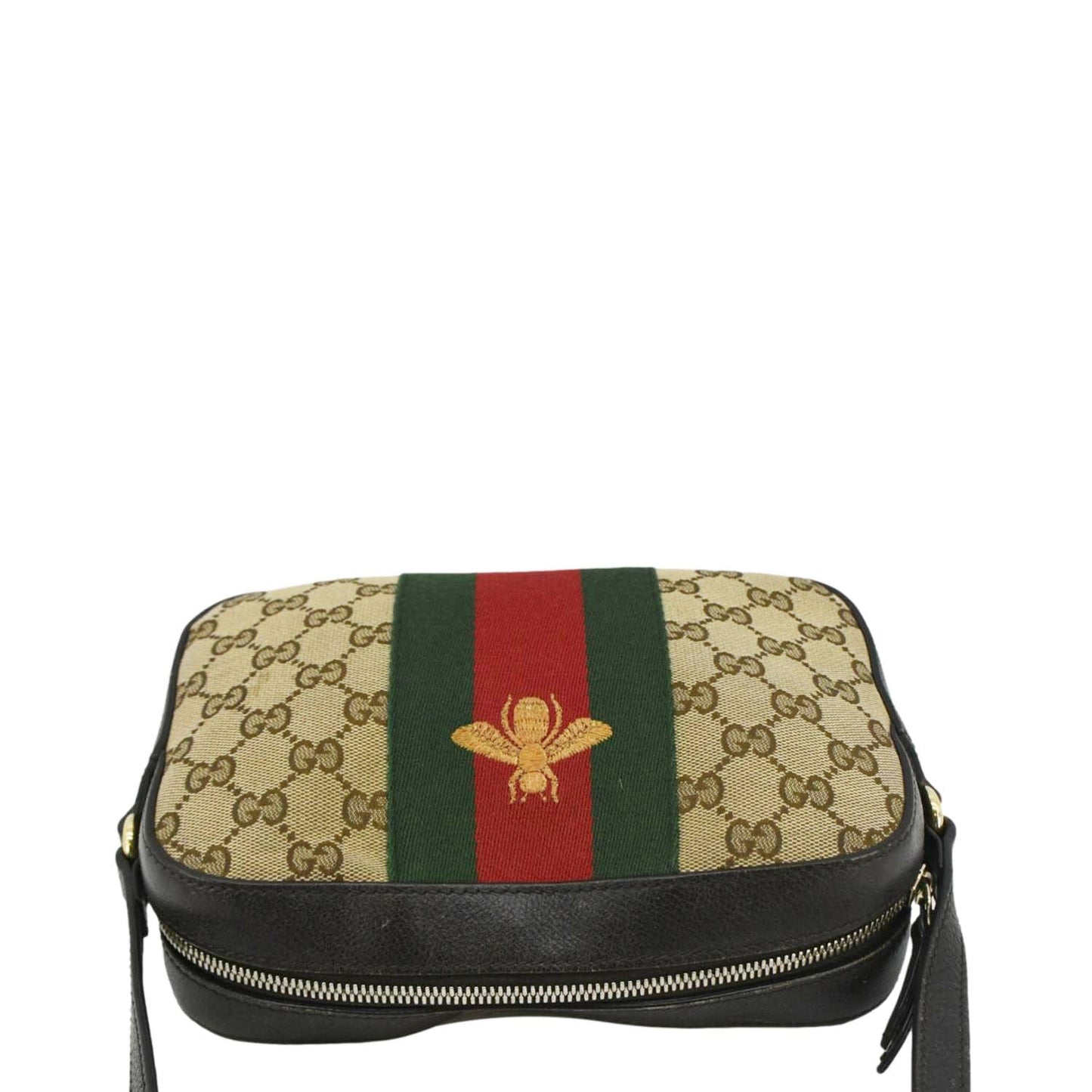Gucci Bee Web Camera Crossbody Bag Canvas Beige