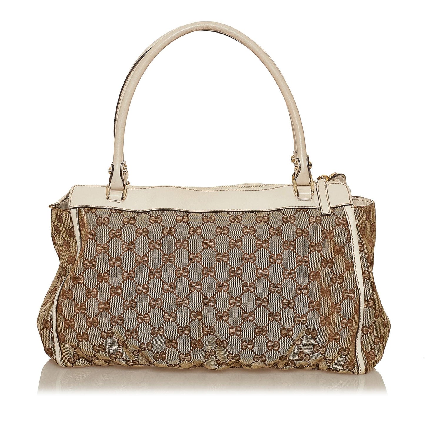 Gucci Abbey GG SHG Canvas White Brown Shoulder Bag