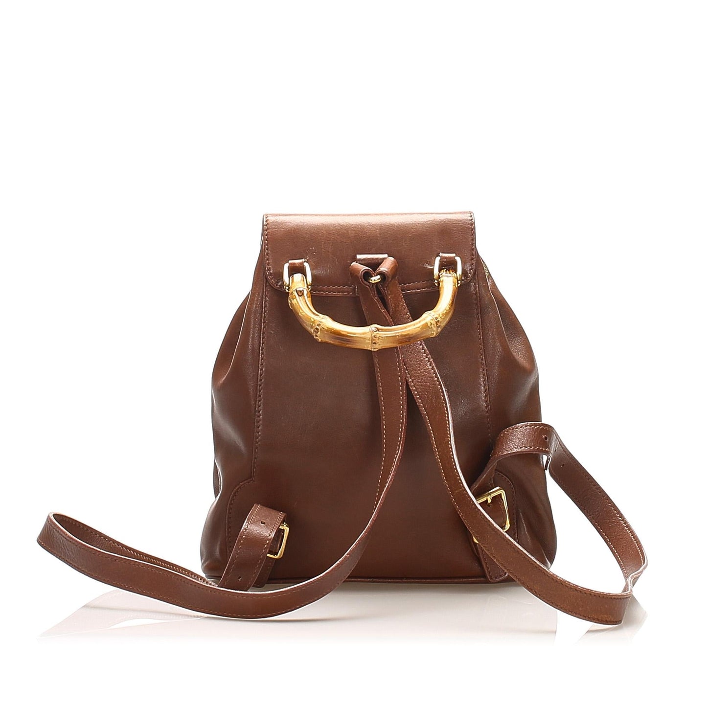 Gucci Bamboo Drawstring Backpack SHG Leather Calf Brown Jewelry 4