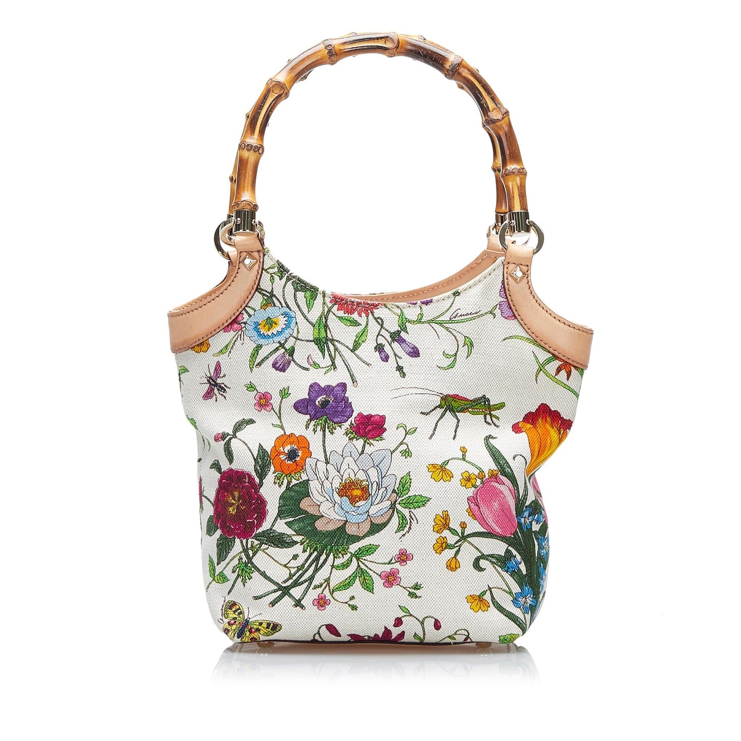 Gucci Bamboo Flora SHG-HcnNHu Canvas White Satchel Bag