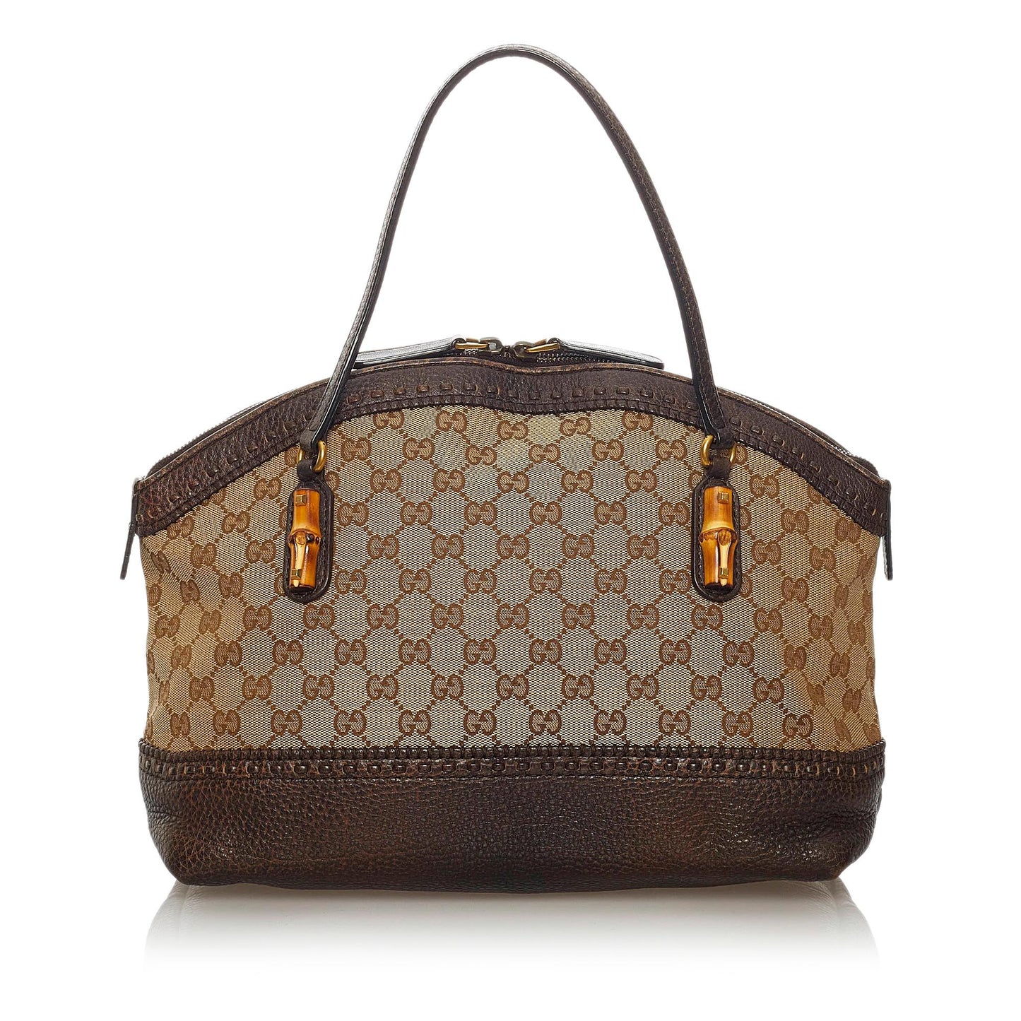Gucci Bamboo GG Crafty SHG Canvas Brown Satchel Bag