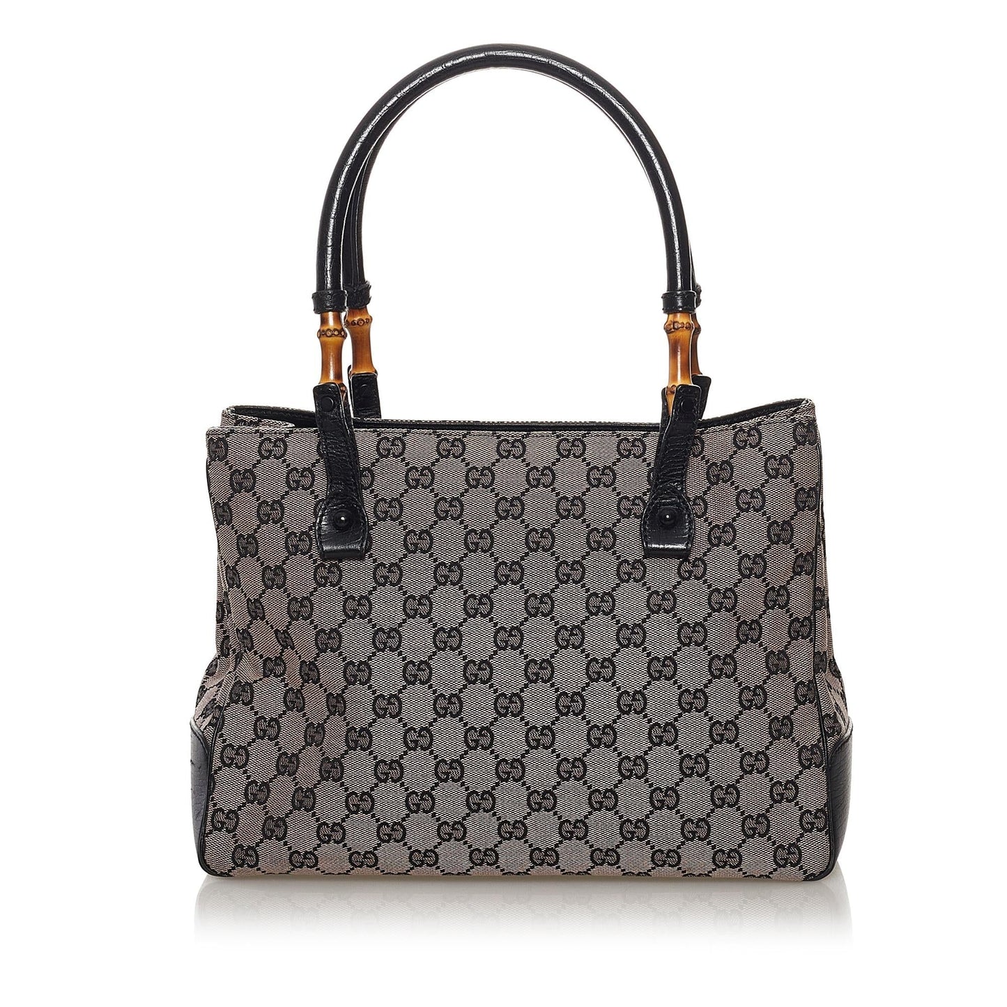 Gucci Bamboo GG SHG Canvas Black Grey Shoulder Bag