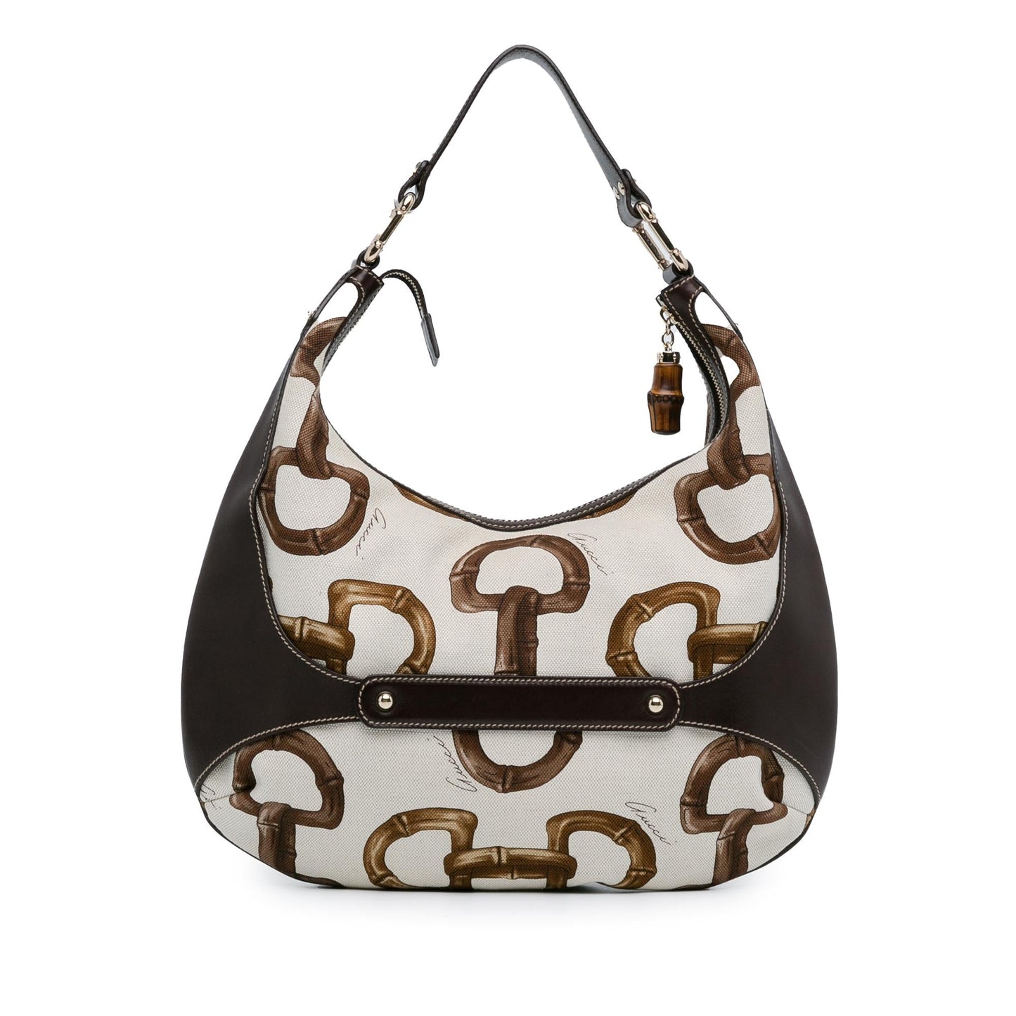 Gucci Bamboo Horsebit Amalfi SHG-iRvSaW Canvas Calf White Brown Shoulder Bag