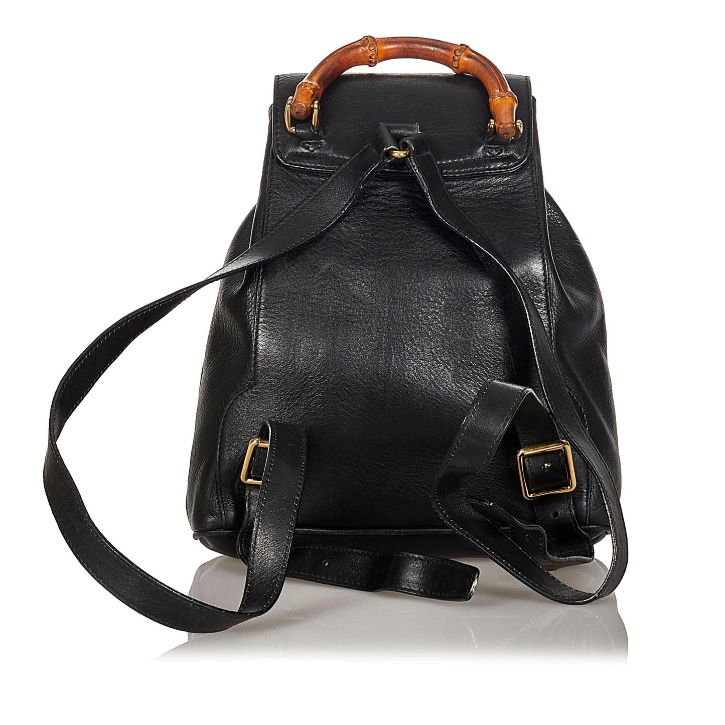 Gucci Bamboo Drawstring Backpack SHG Leather Calf Black Jewelry