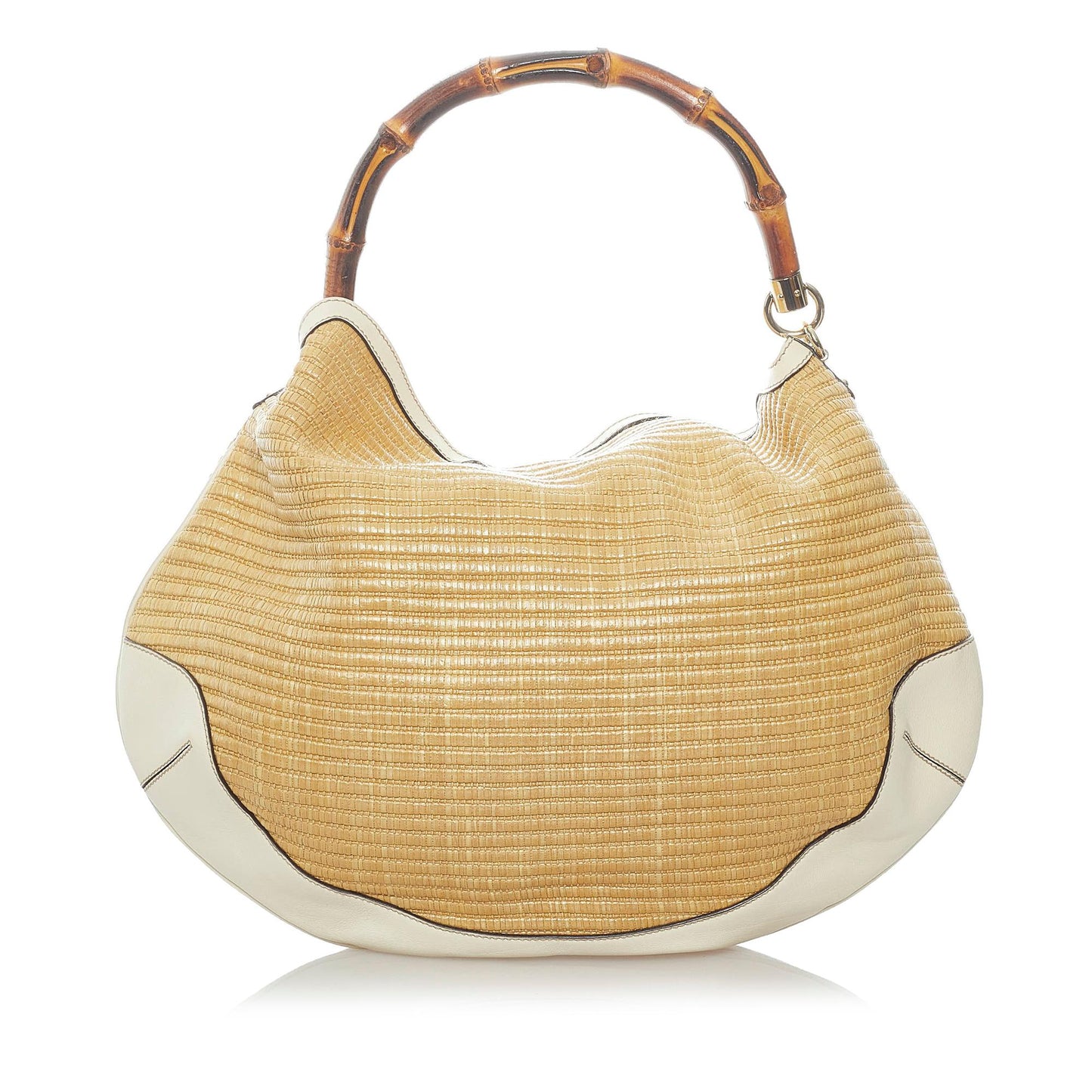 Gucci Bamboo Peggy SHG Raffia White Brown Satchel Bag