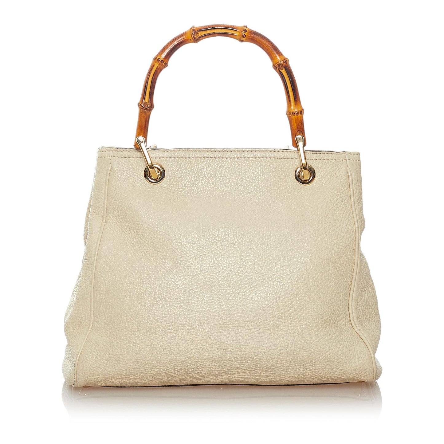 Gucci Bamboo Shopper SHG Leather Calf White Brown Satchel Bag