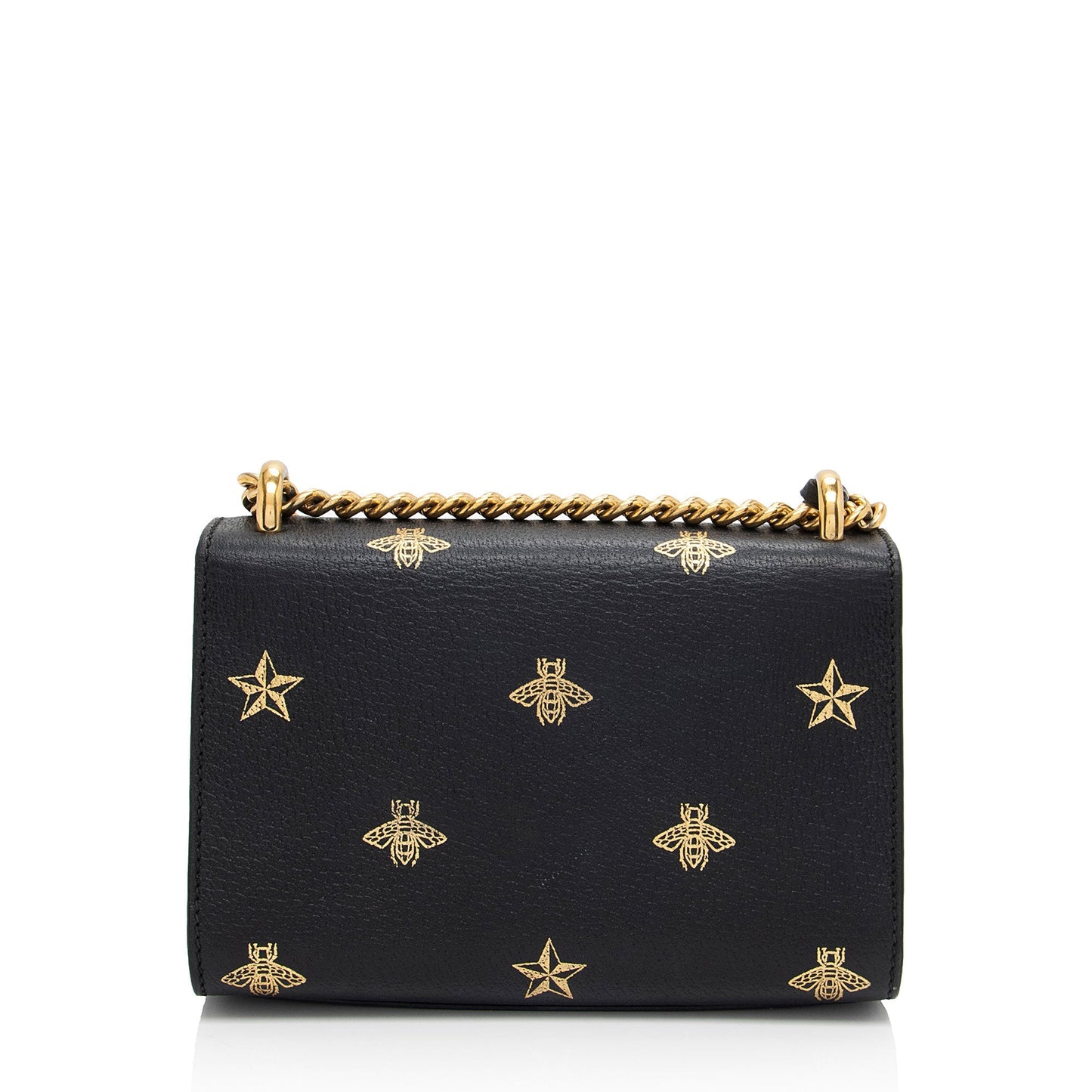 Gucci Bee Star Padlock Calfskin Black Gold Small Shoulder Bag