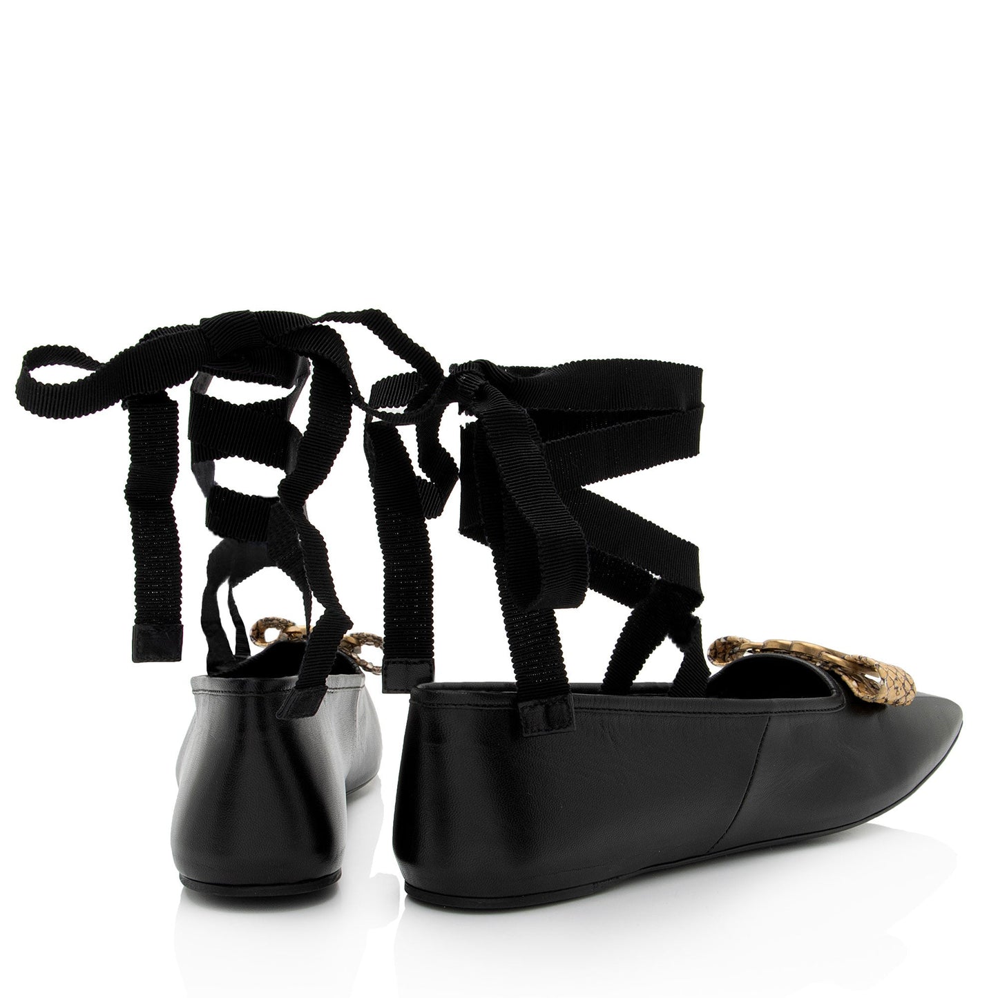 Gucci Calfskin Python Bow Interlocking Ballet Flats Size Shoes