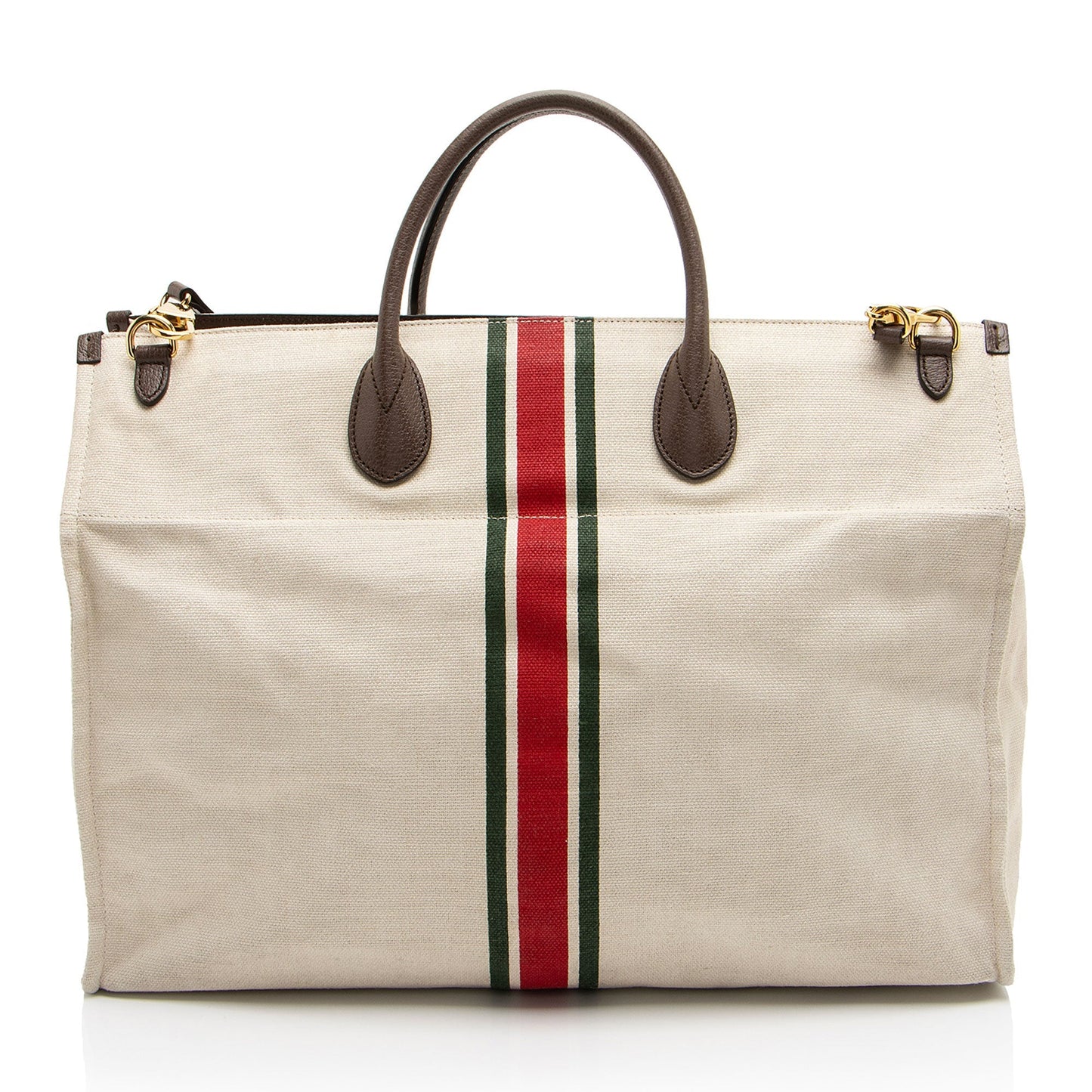 Gucci Web Foldable Leather Canvas Brown Beige Tote Bag