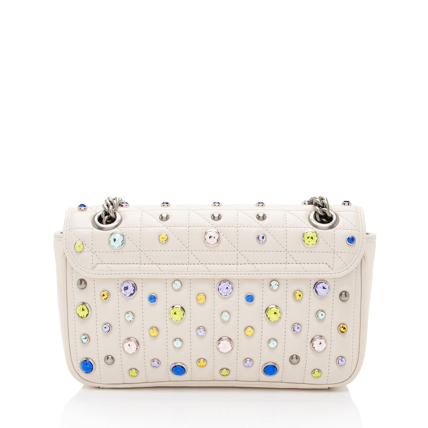 Gucci Crystal Embellished GG Marmont Flap Matelasse Leather White Small Crossbody Bag