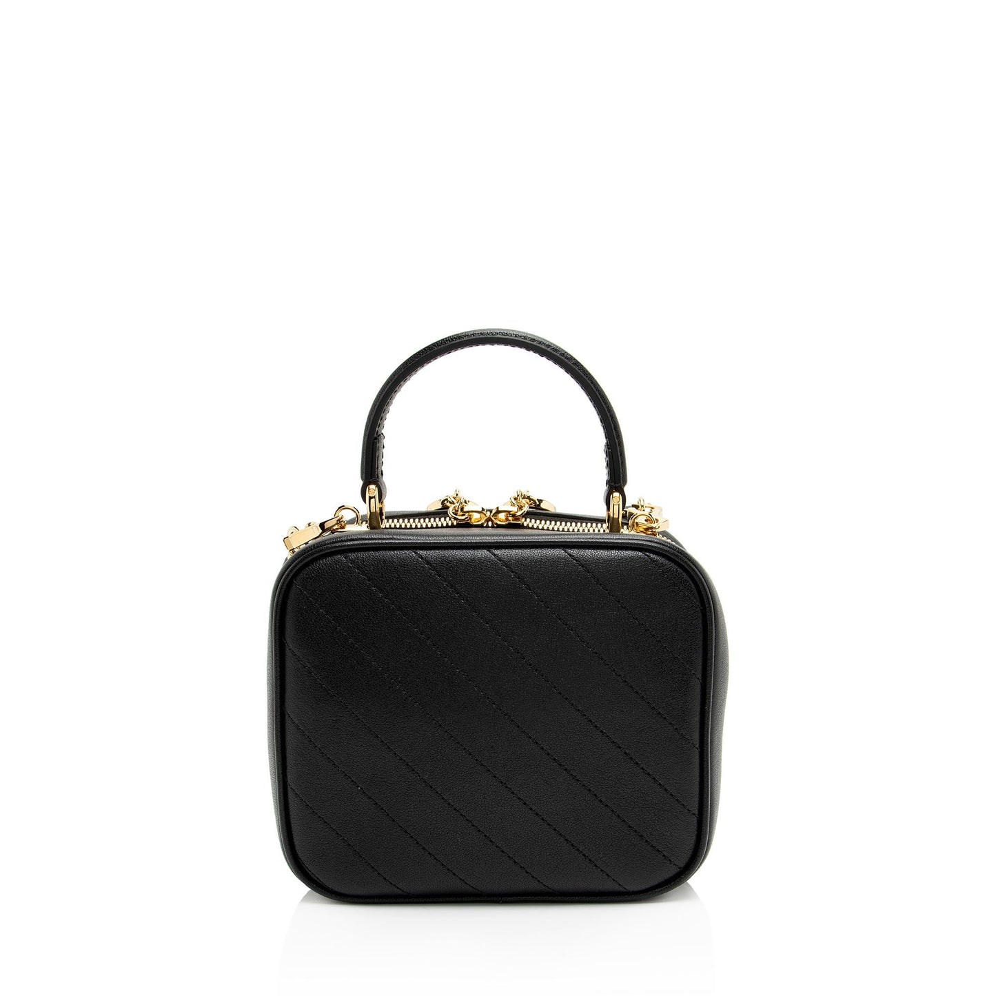 Gucci Diagonal Stitched Blondie Calfskin Black Top Handle Satchel Bag