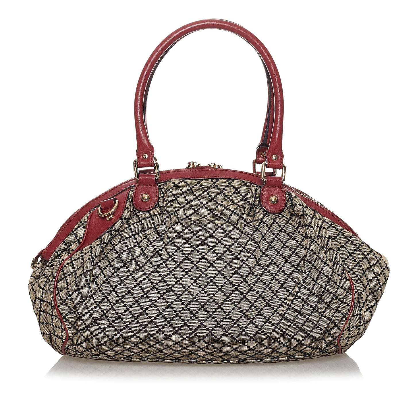 Gucci Diamante Sukey SHG Canvas Calf Brown Red Satchel Bag