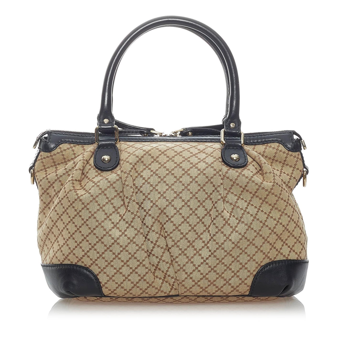 Gucci Diamante Sukey SHG Canvas Black Brown Satchel Bag