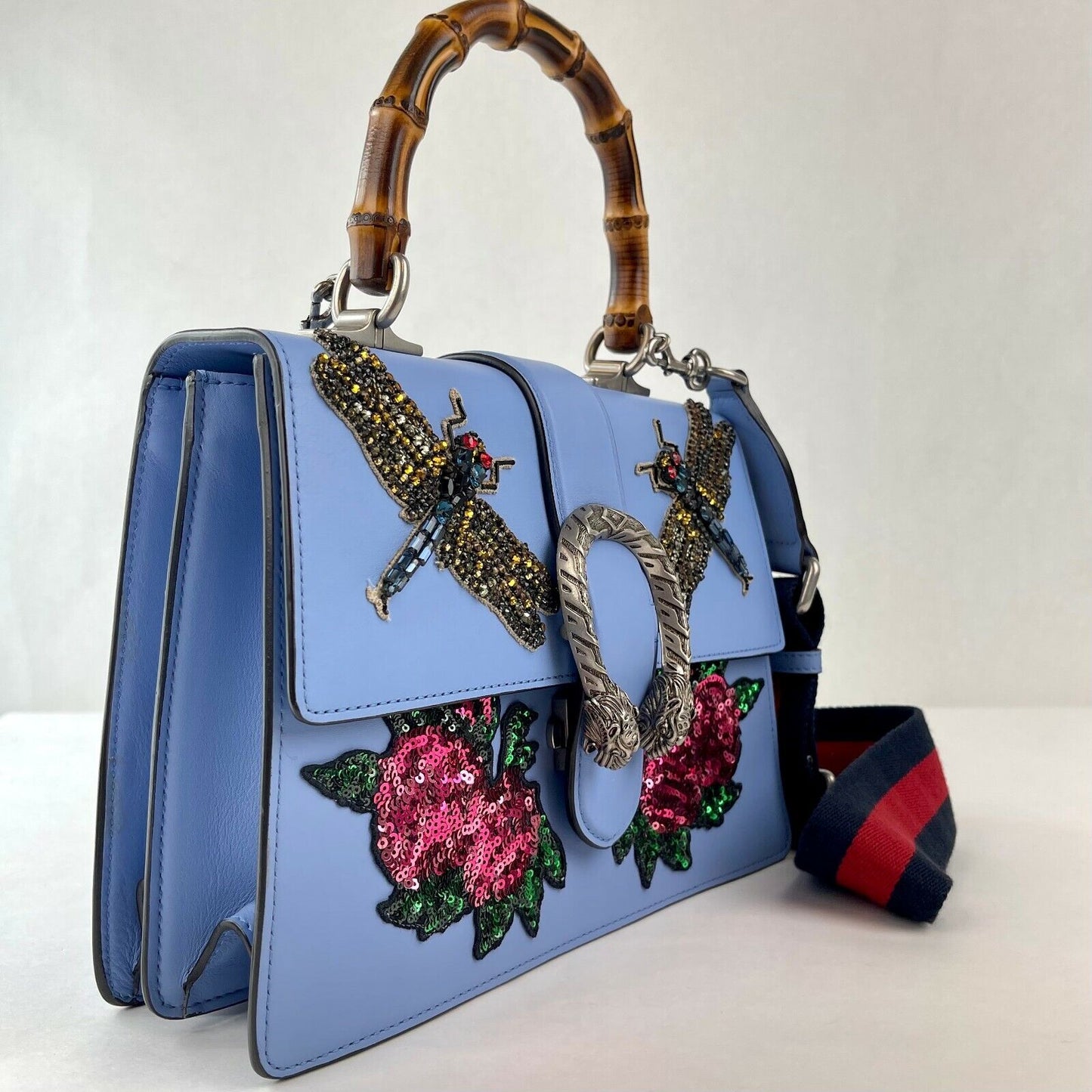 Gucci BAMBOO WEB DIONYSUS Calfskin Top Handle Travel Bag
