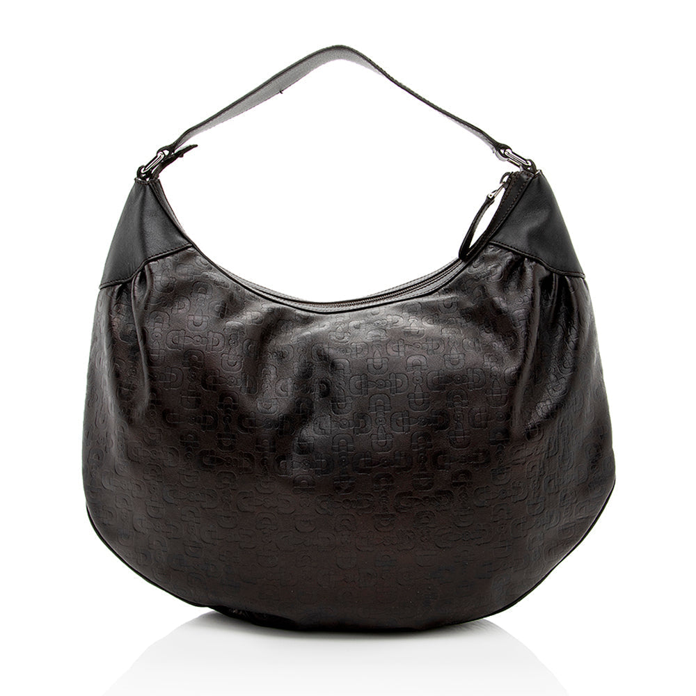 Gucci Embossed Horsebit - FINAL SHF Leather Brown Large Shoulder Bag