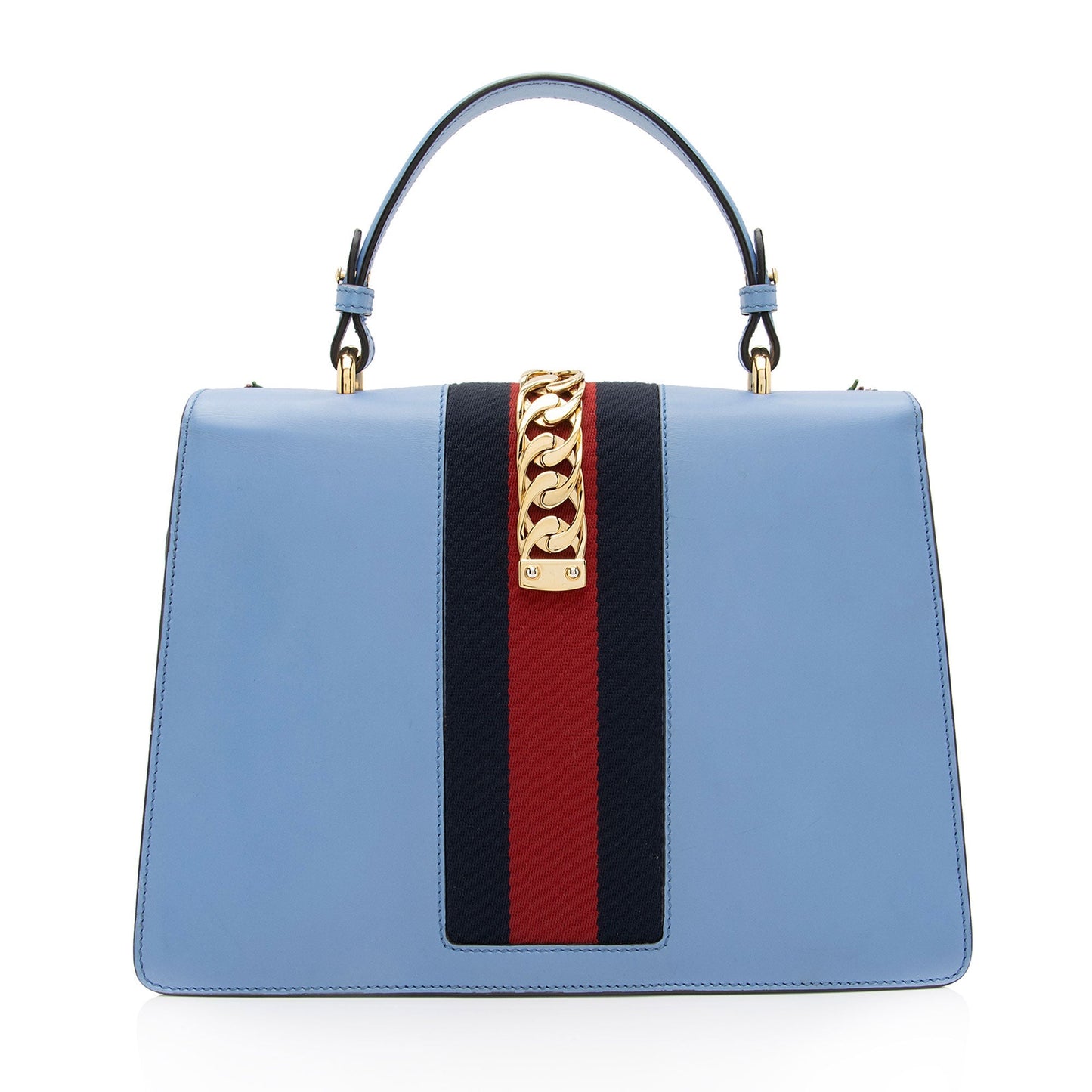 Gucci Embroidered Floral Sylvie SHF-7G6W1J Leather Nylon Blue Top Handle Satchel Bag