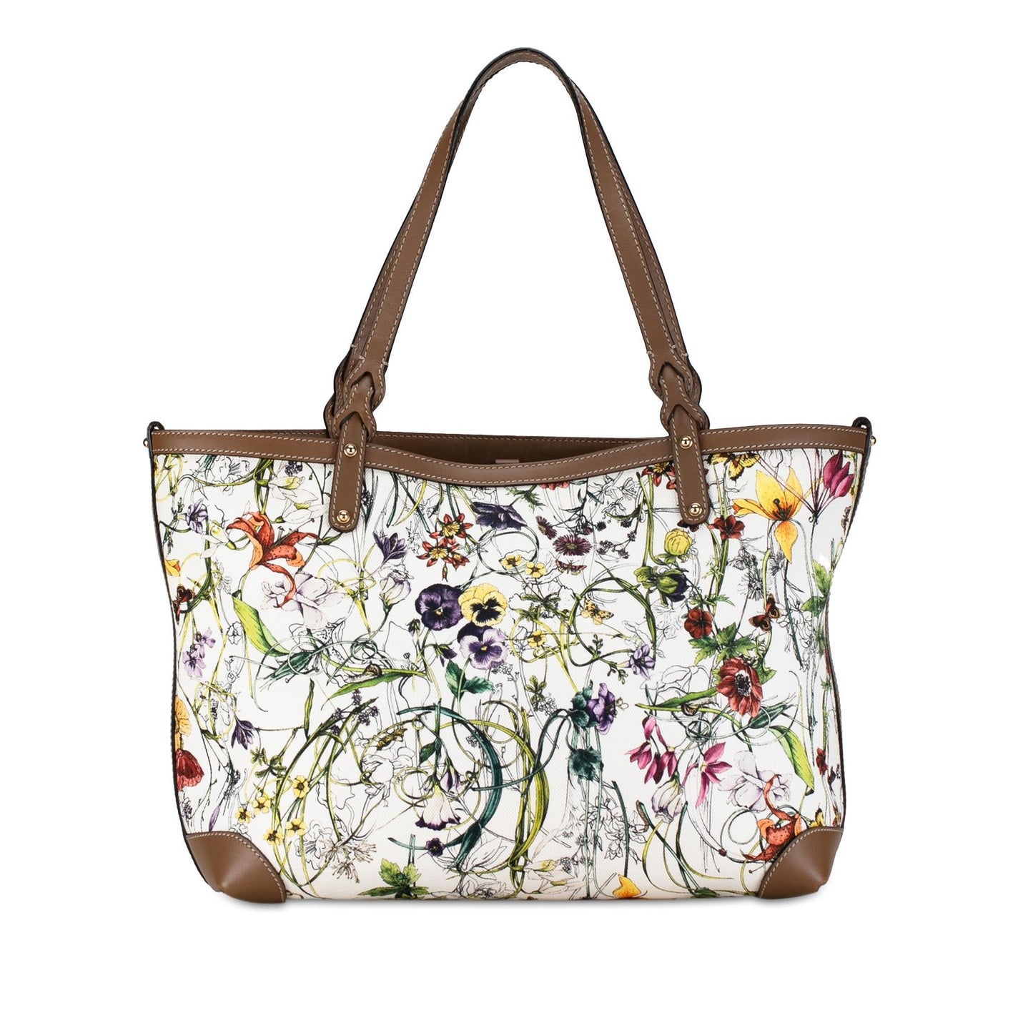Gucci Flora Craft SHG-7nJYvD Canvas Calf White Tote Bag