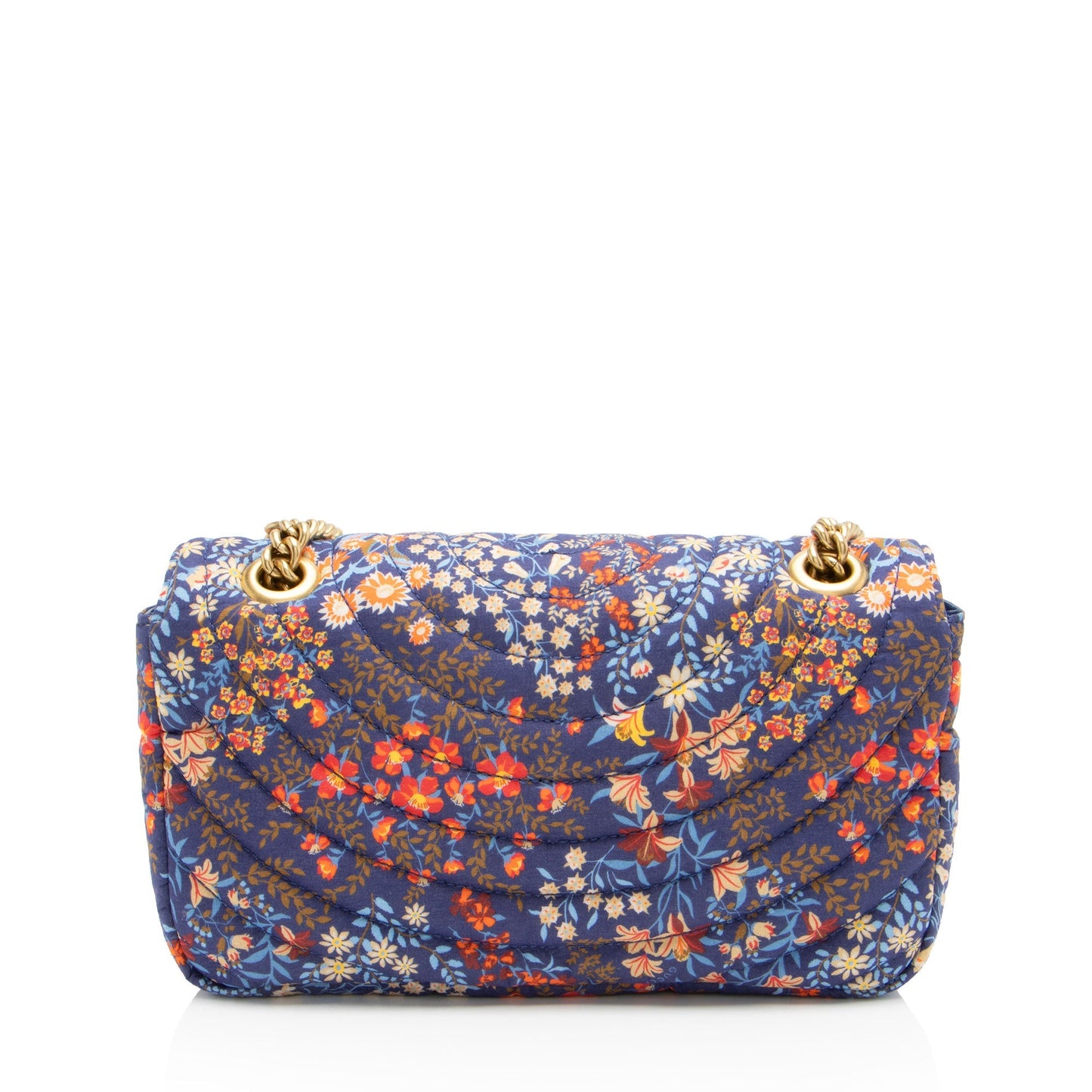 Gucci Floral Cotton GG Marmont Flap Matelasse Leather Blue Small Crossbody Bag