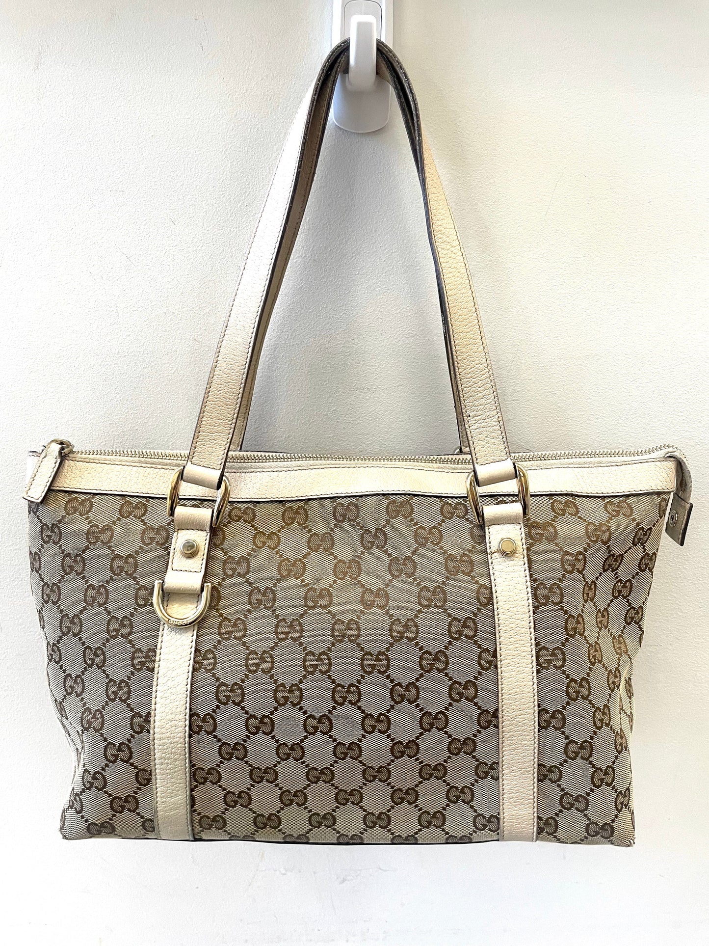 Gucci GG ABBEY Canvas White Beige Medium Tote Bag