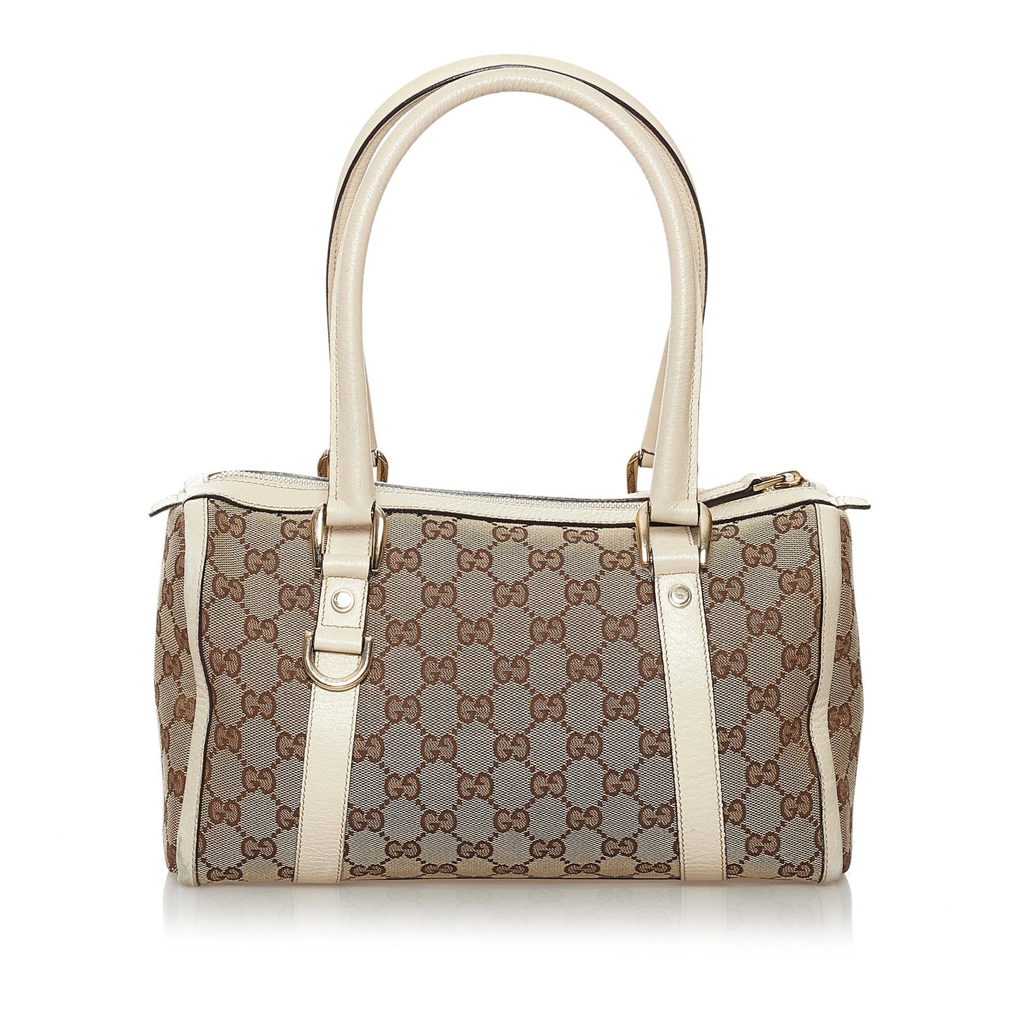 Gucci GG Abbey Boston SHG Canvas White Brown Satchel Bag