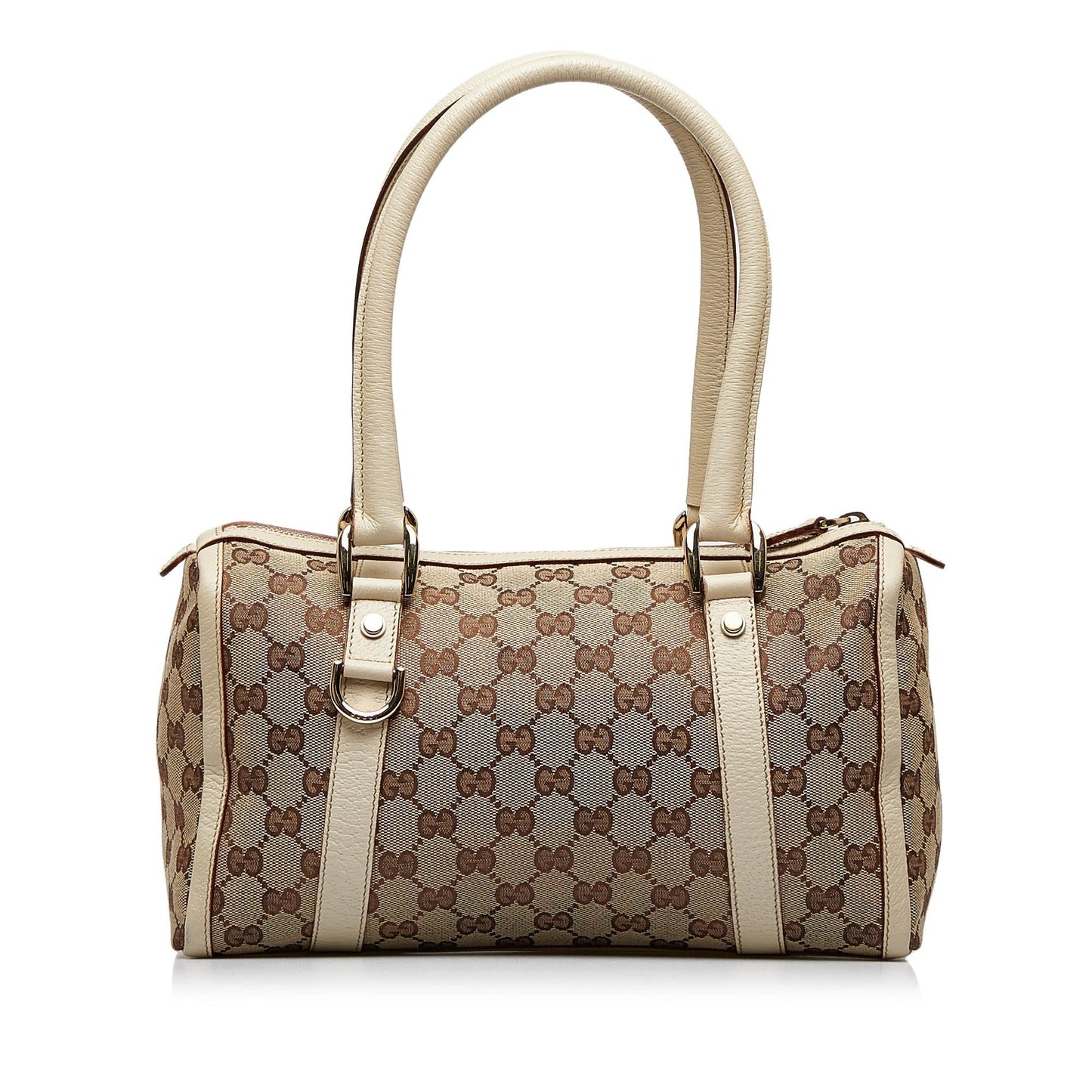 Gucci GG Abbey Boston SHG-sZLBSP Canvas Calf White Brown Satchel Bag
