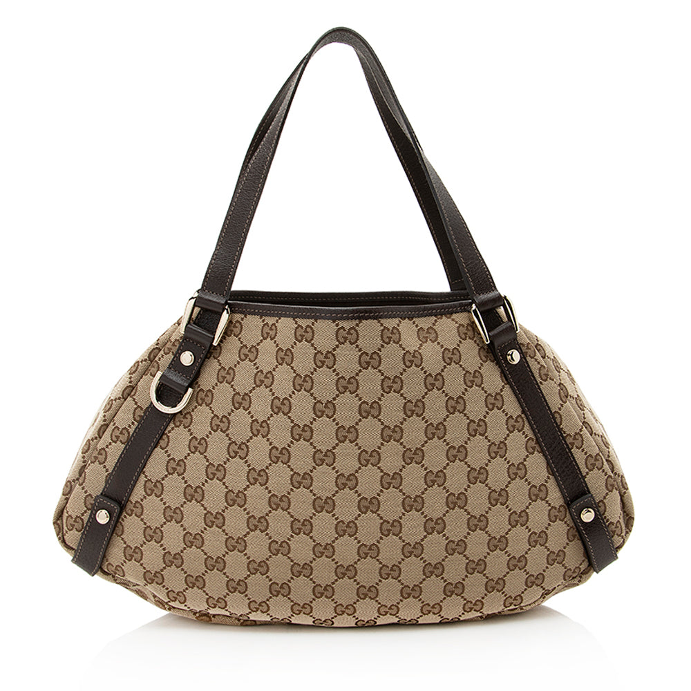 Gucci GG Abbey SHF Leather Canvas Brown Beige Shoulder Bag