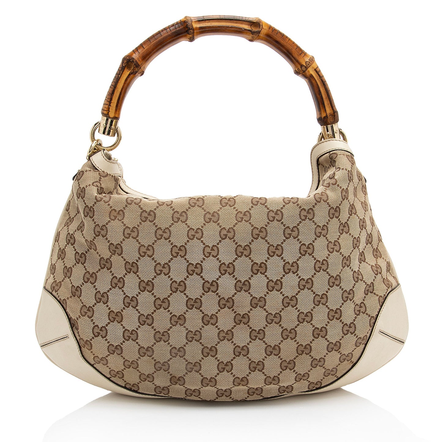 Gucci GG Bamboo Peggy SHF-Ygbm96 Leather Canvas White Beige Shoulder Bag