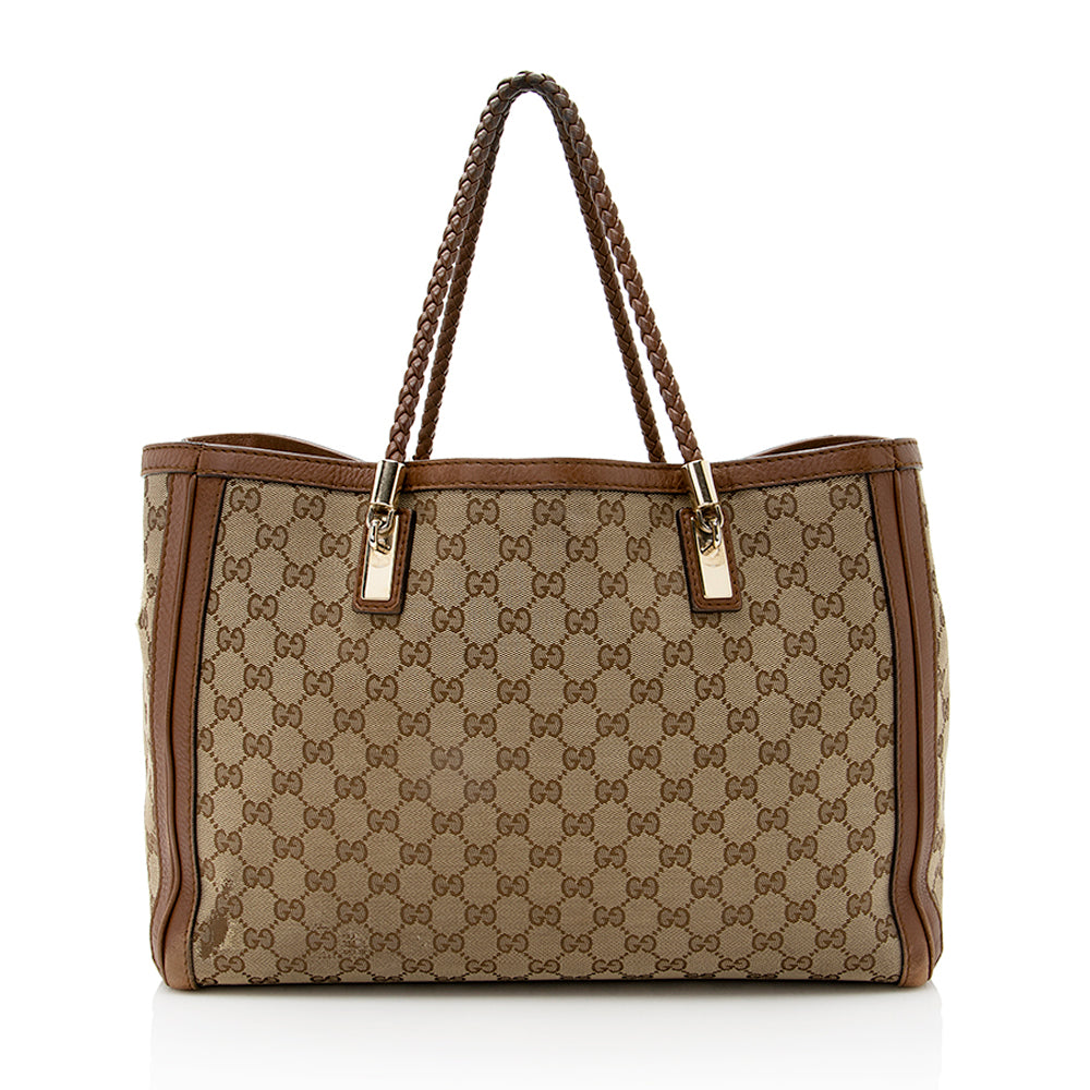 Gucci GG Bella SHF Leather Canvas Brown Beige Tote Bag Tote Shf