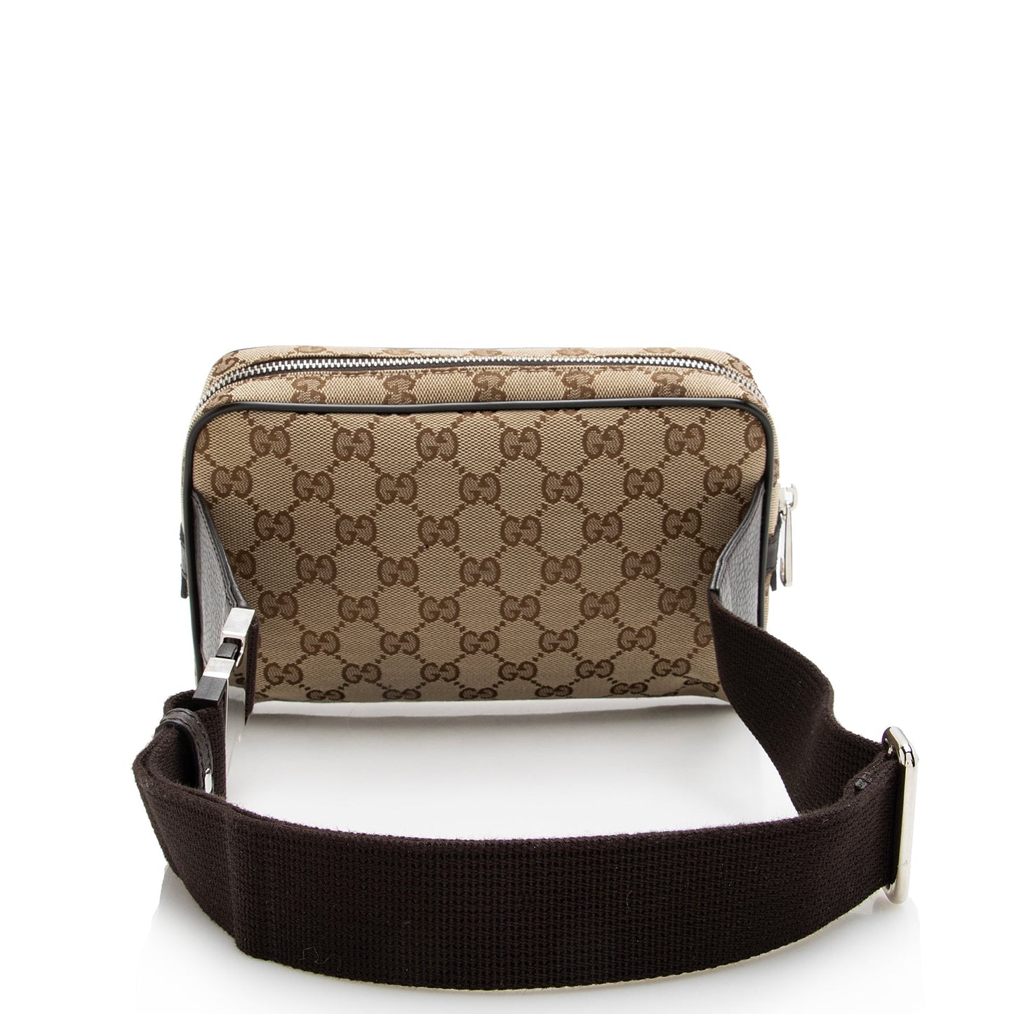Gucci GG Belt SHF Leather Canvas Nylon Brown Accessory