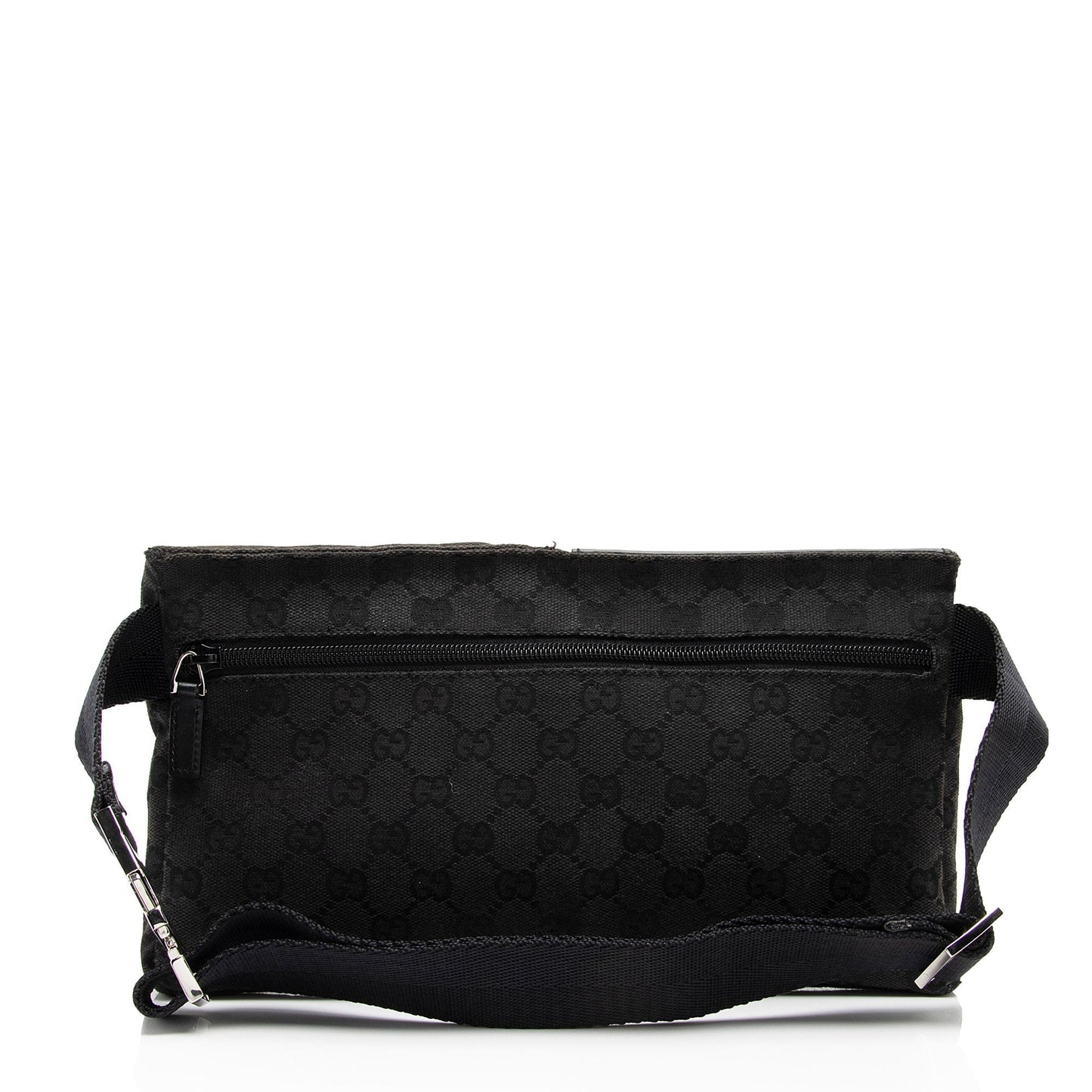 Gucci GG Double Pocket Belt SHF-4RHCaN Leather Canvas Black Accessory