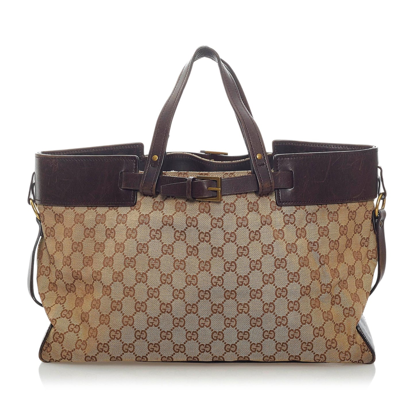 Gucci GG Belt SHG Canvas Calf Brown Accessory
