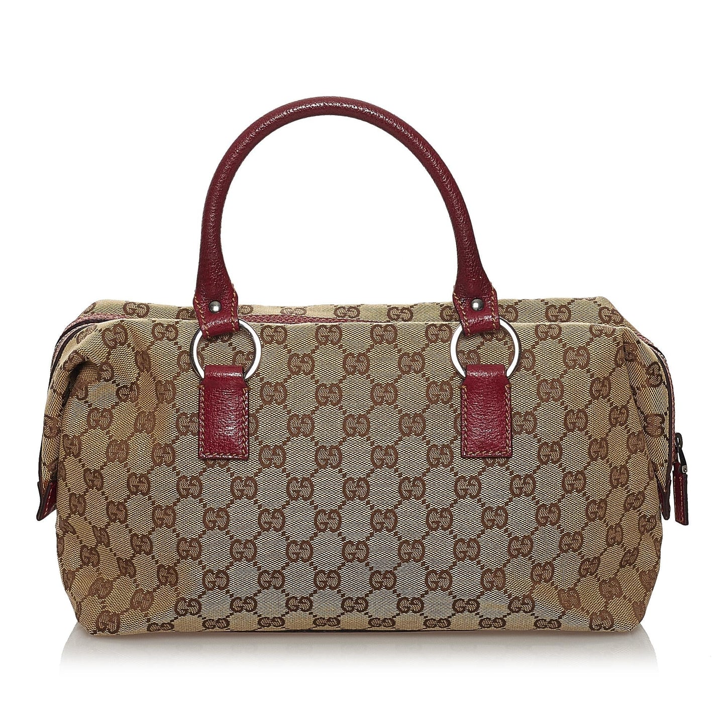 Gucci GG Boston SHG Canvas Brown Red Satchel Bag