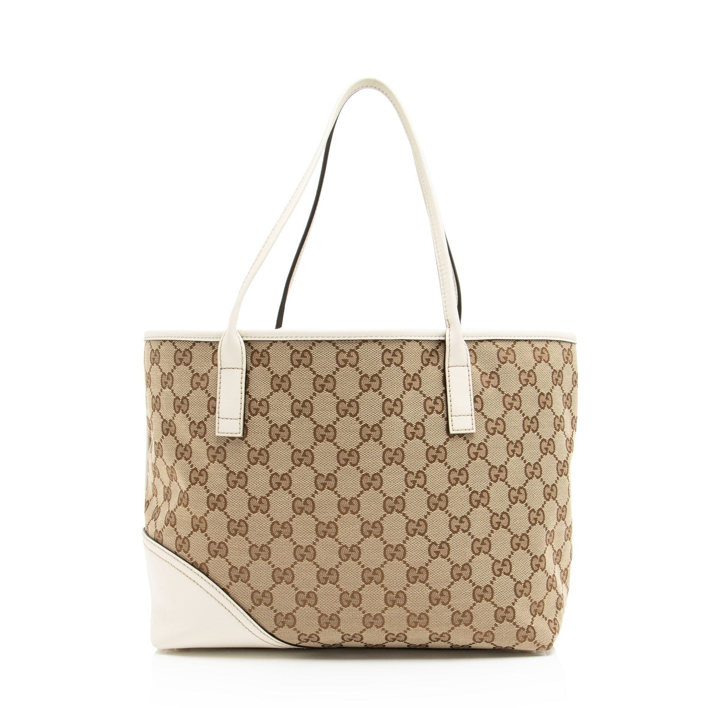 Gucci GG Britt Leather Canvas White Beige Tote Bag