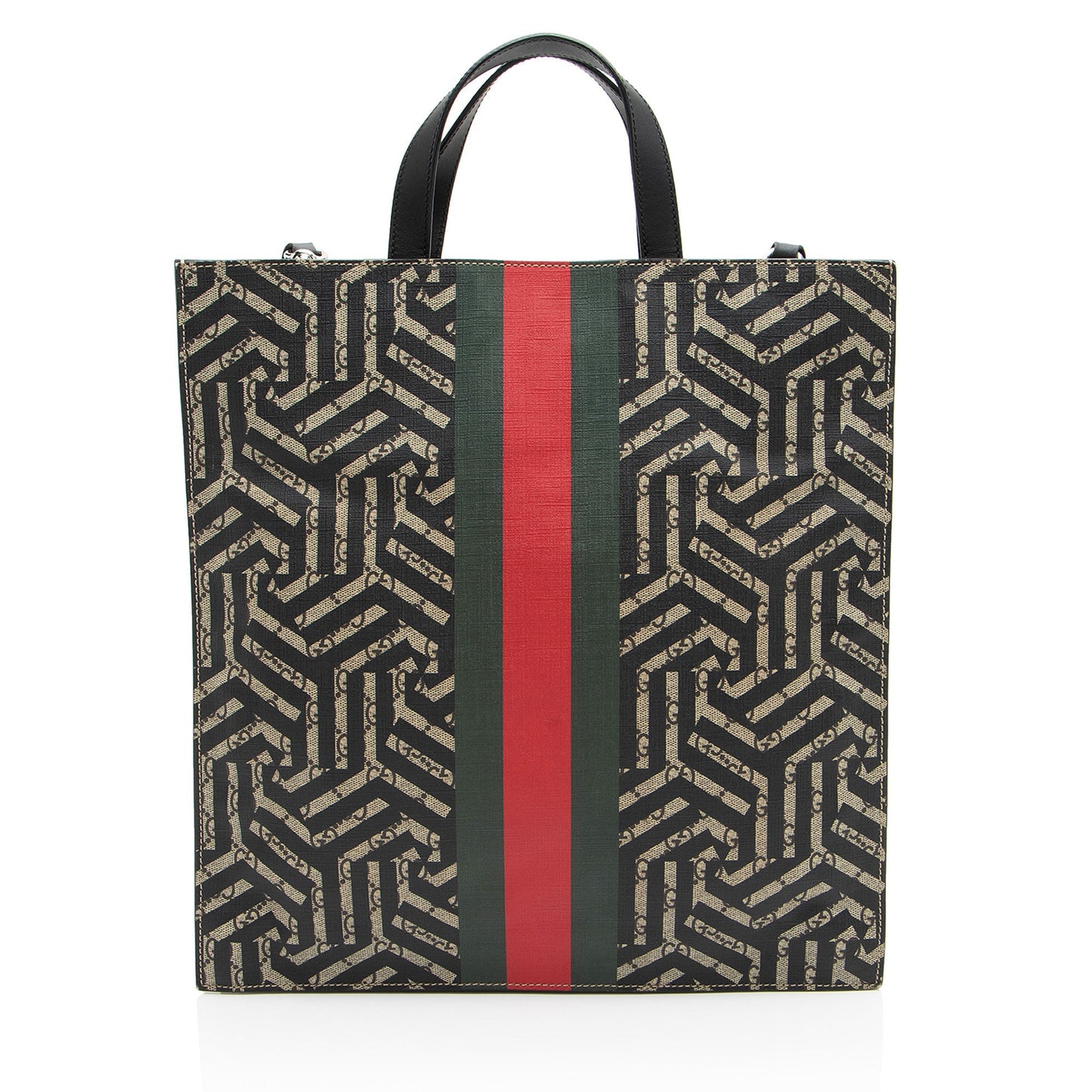 Gucci GG Supreme Caleido Web Soft Leather Canvas Black Brown Tote Bag