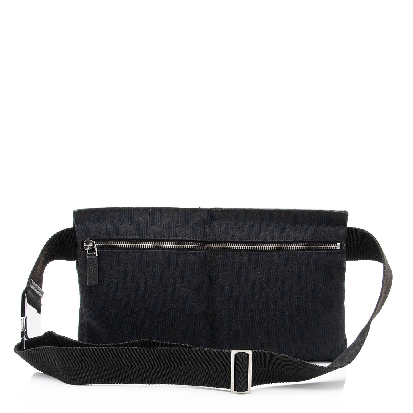Gucci GG Double Pocket Belt SHF-a1zpfw Leather Canvas Nylon Black Accessory