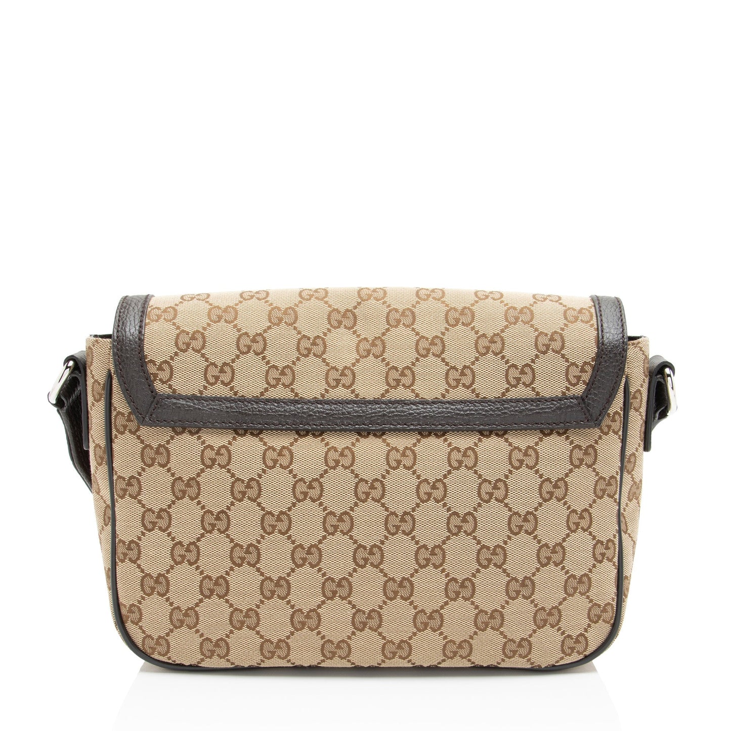 Gucci GG Flap Messenger Leather Canvas Nylon Brown Shoulder Bag
