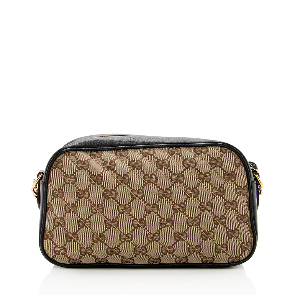 Gucci GG Marmont SHF Leather Canvas Black Beige Shoulder Bag