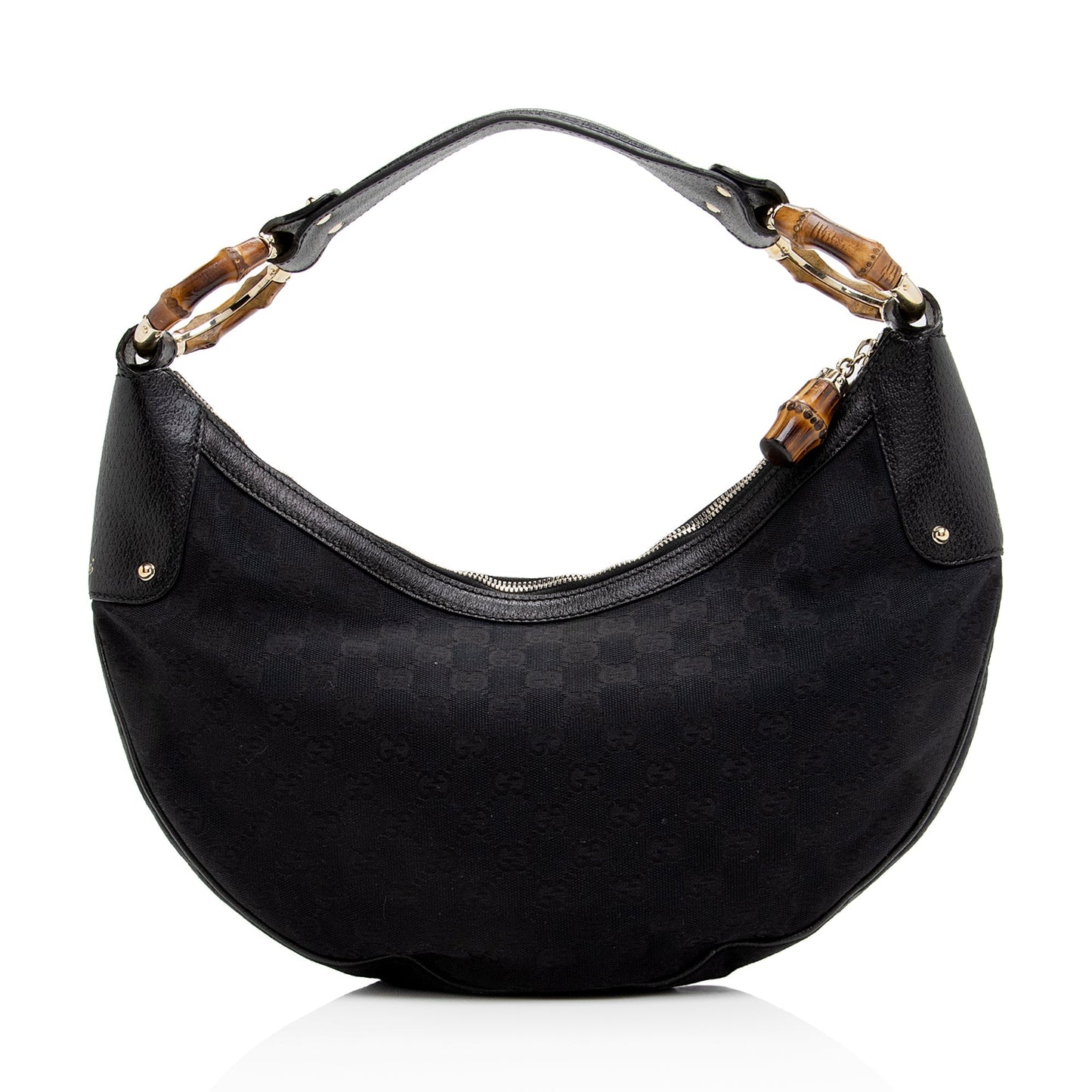 Gucci GG Bamboo Half Moon SHF Leather Canvas Black Medium Shoulder Bag