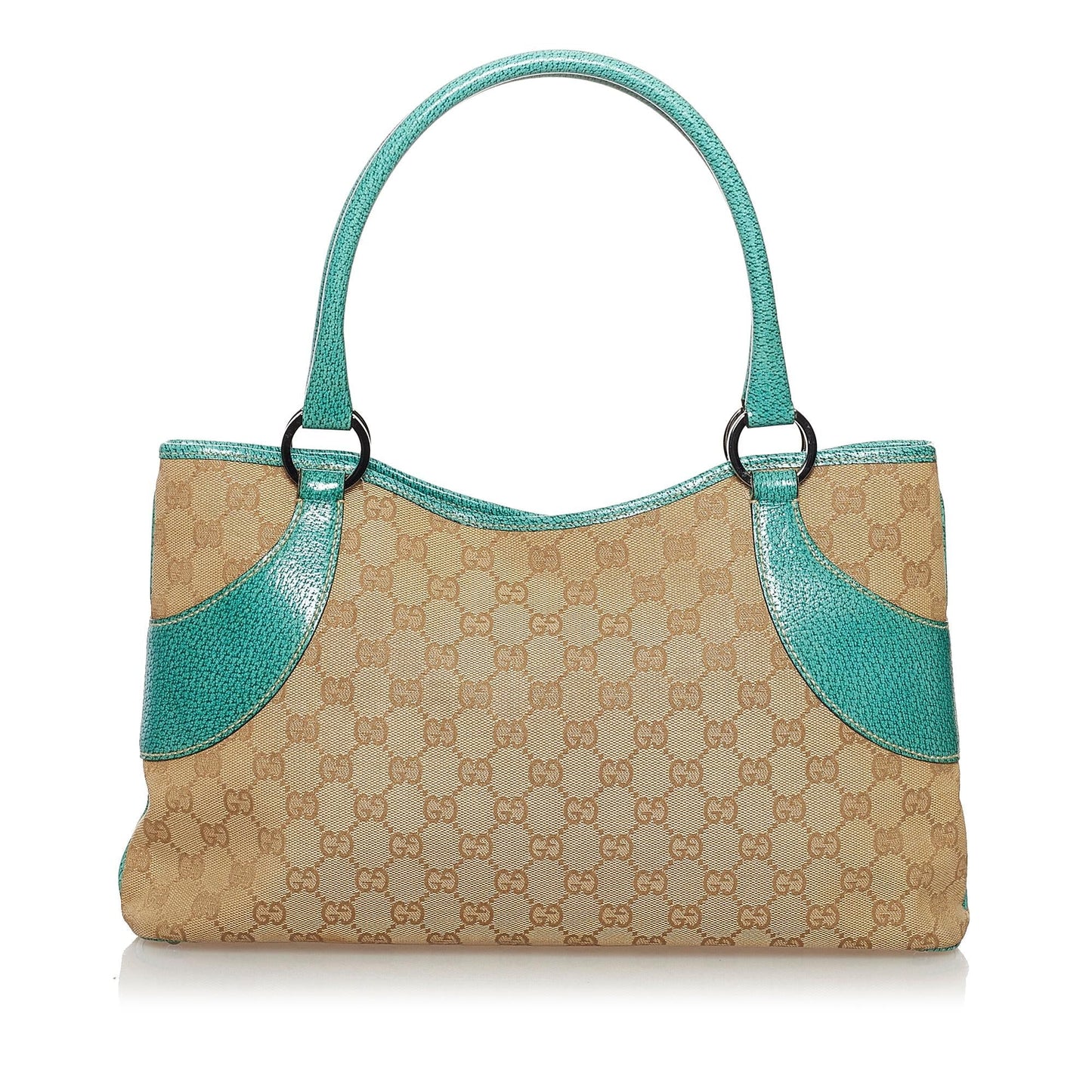 Gucci GG SHG Canvas Calf Brown Green Satchel Bag 3
